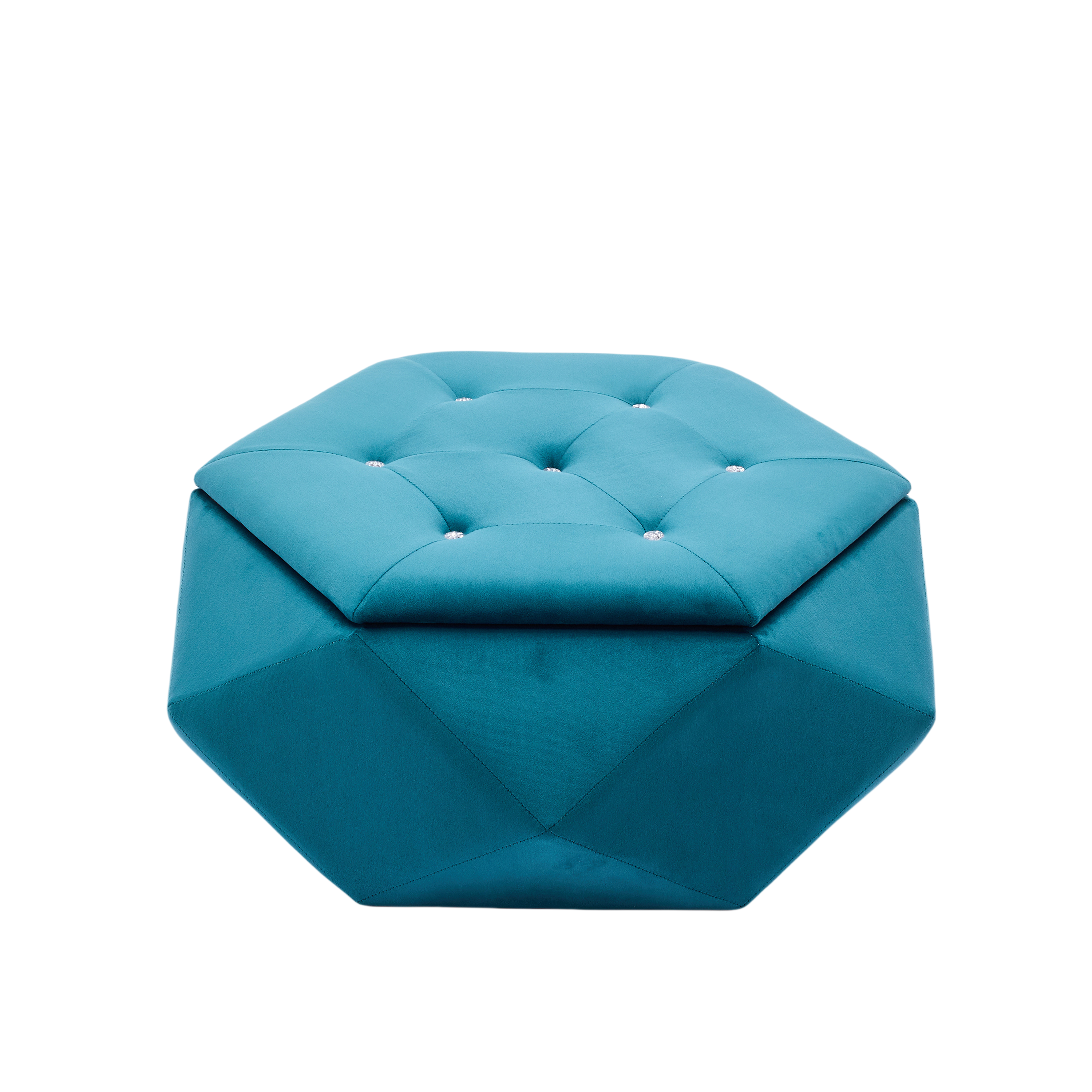 Elegant Velvet Polygon Diamond Tufted Storage Ottoman, Blue