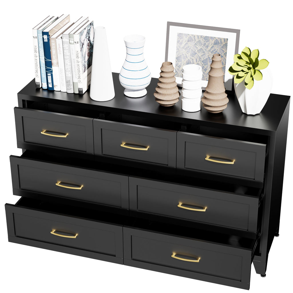 Dresser Low-Profile 7-Drawer Black Steel Smooth Glide 47.3x15.8x30.8 In