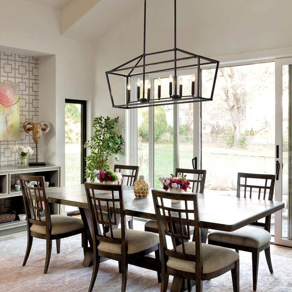 Chandelier Industrial Linear 5-Light Matte Black Metal Pendant 39 In