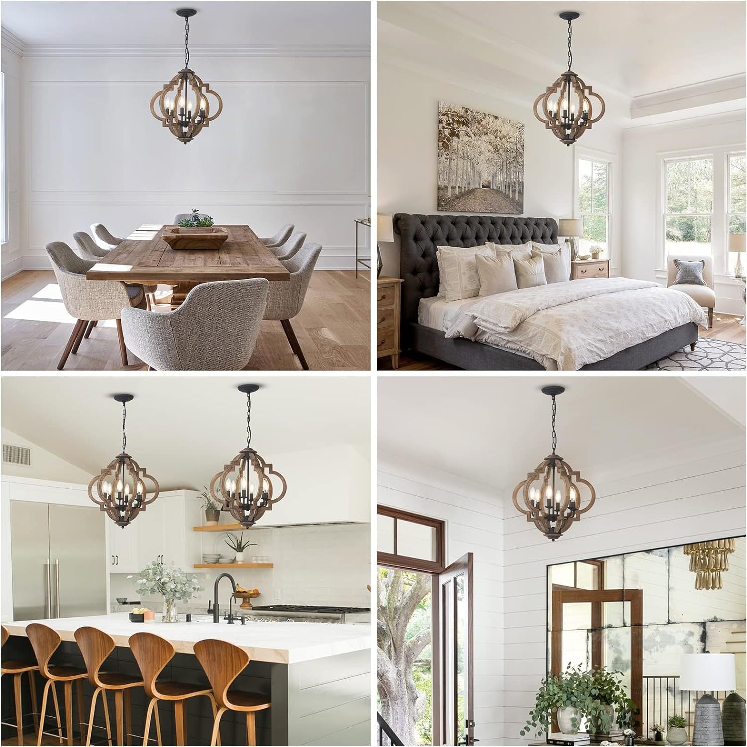 Chandelier Farmhouse 6-Light Rustic Wood Black Pendant Kitchen Island