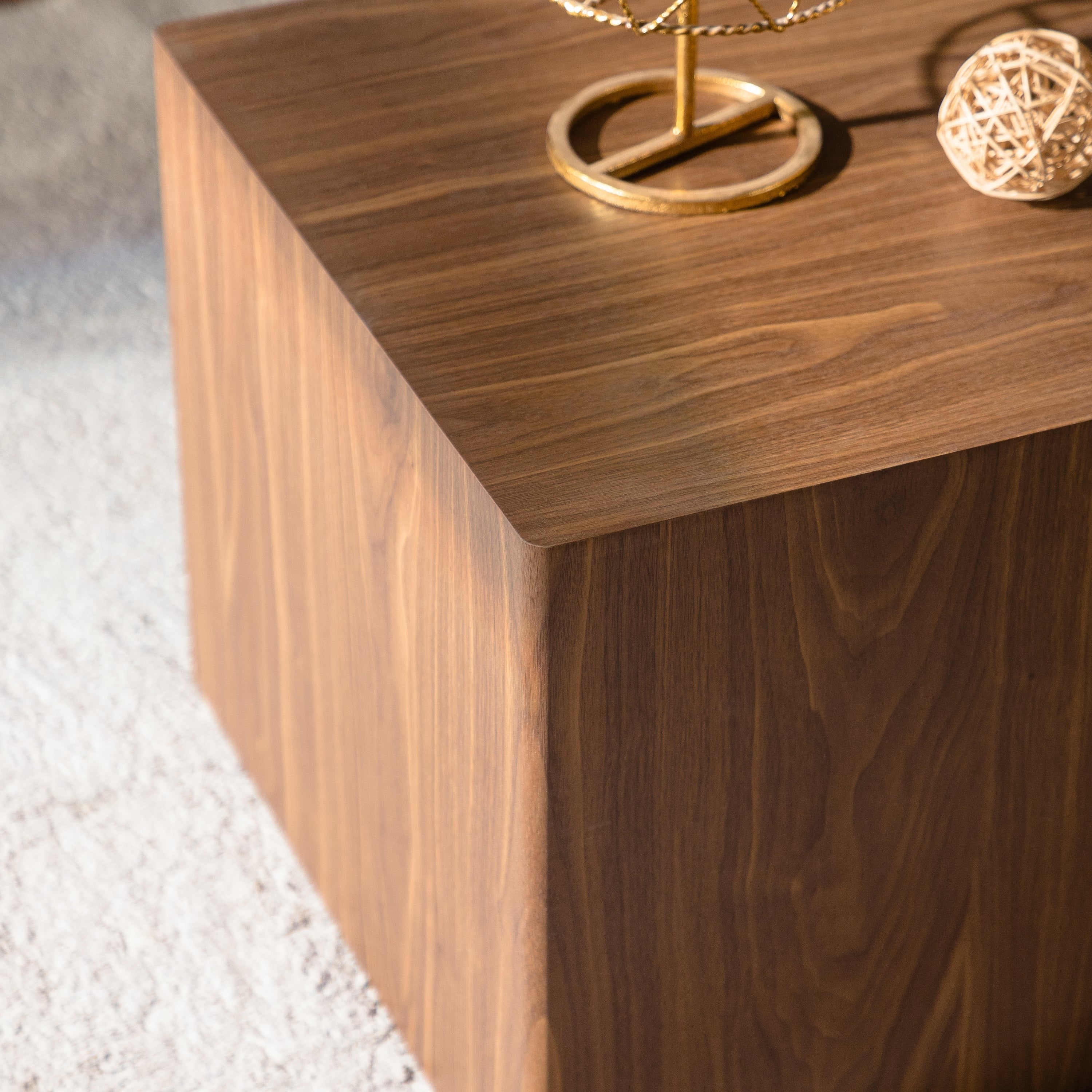 Set of 2 Walnut Cube Nesting Coffee Tables, MDF Wood Grain, Fully Assembled