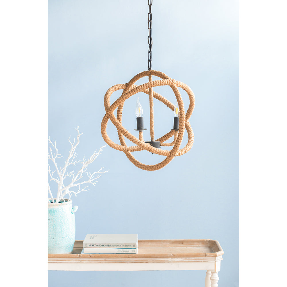 Chandelier 3-Light Farmhouse Rope Globe Hanging Adjustable Chain