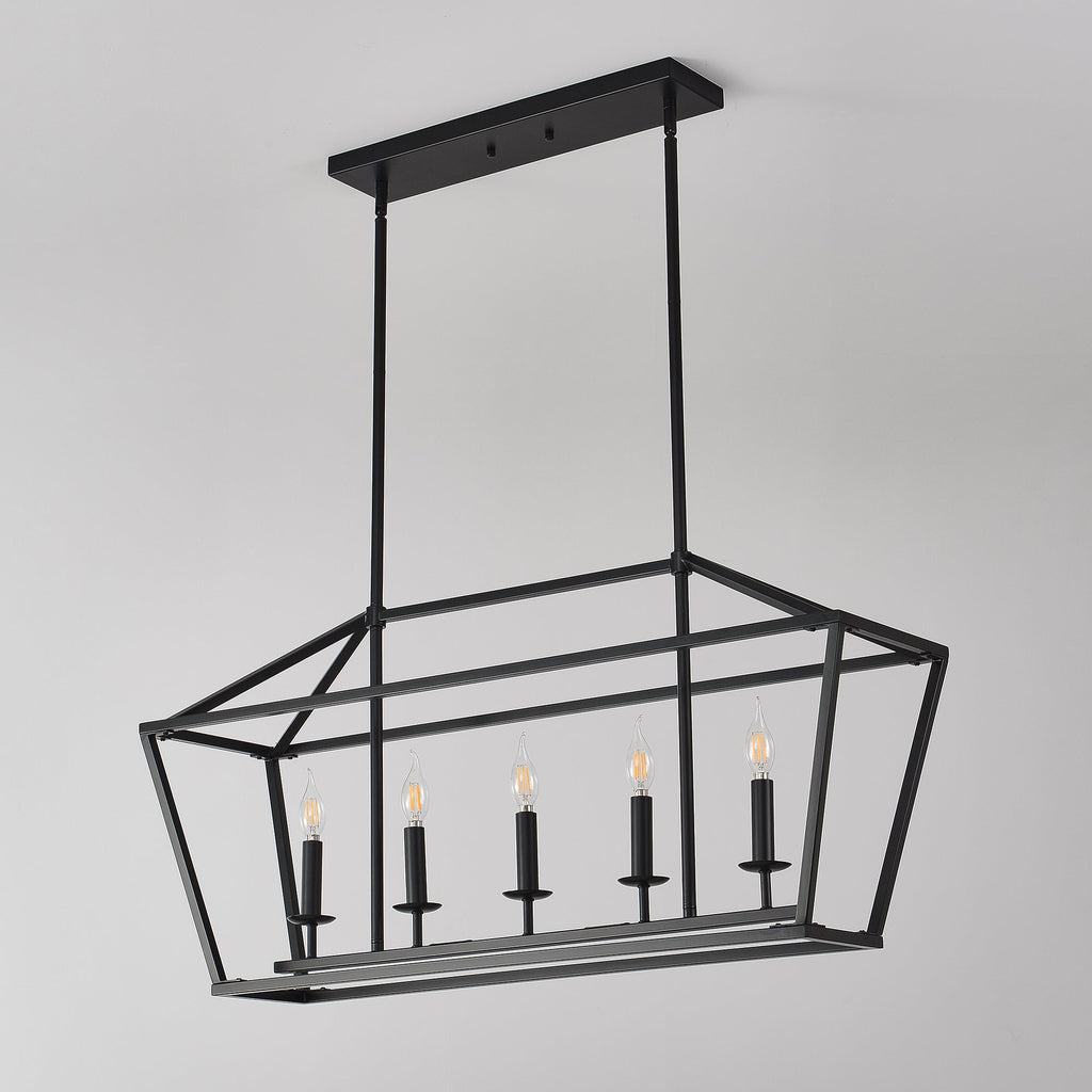 Chandelier Industrial Linear 5-Light Matte Black Metal Pendant 39 In