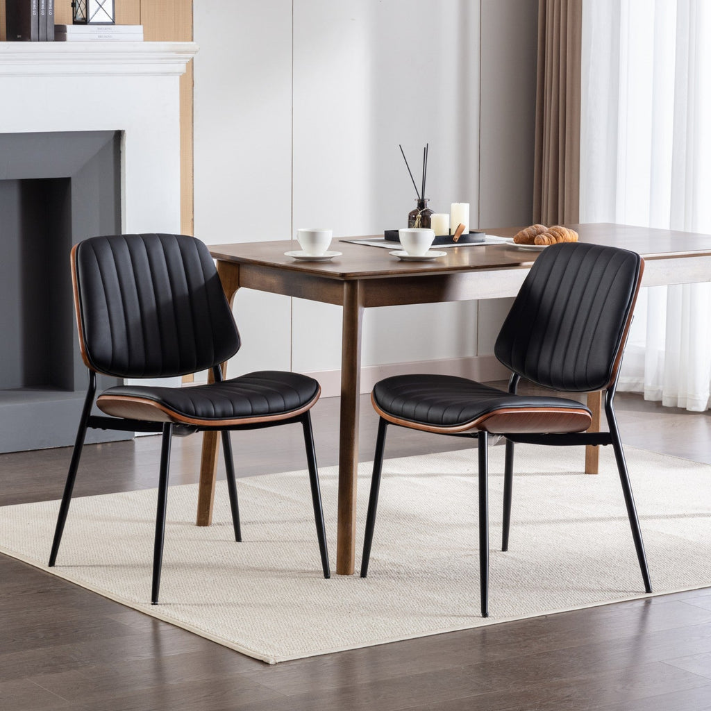 Dining Chairs Set of 2 Mid Century Modern Retro Faux Leather Chair with Walnut