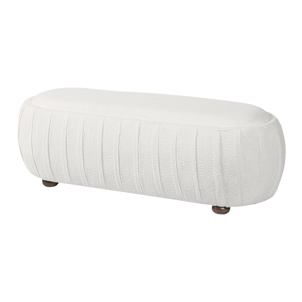 Upholstered Oval Ottoman White Boucle Fabric Rubberwood Legs