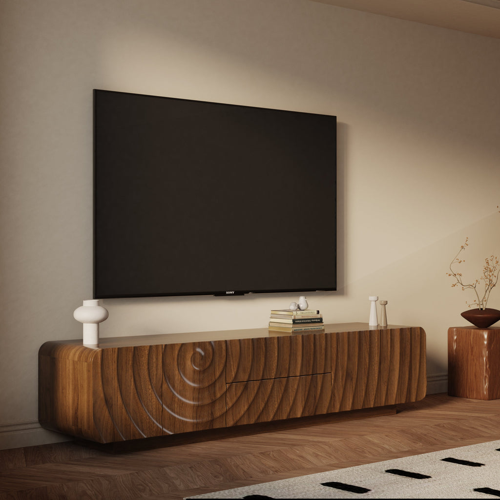 Mid-Century Walnut TV Stand Floating Base for 85" TVs