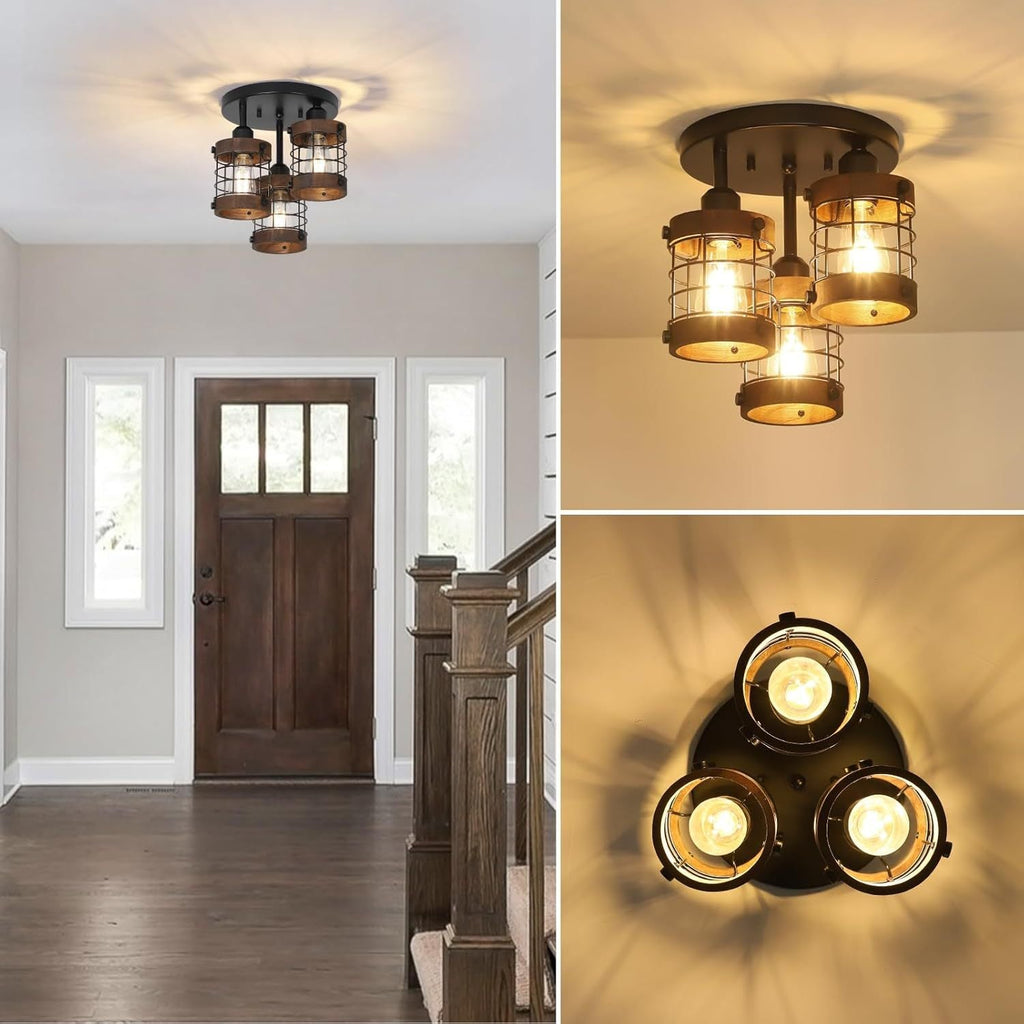 Semi Flush Mount Ceiling Light 3-Light Farmhouse Chandelier Fixtures