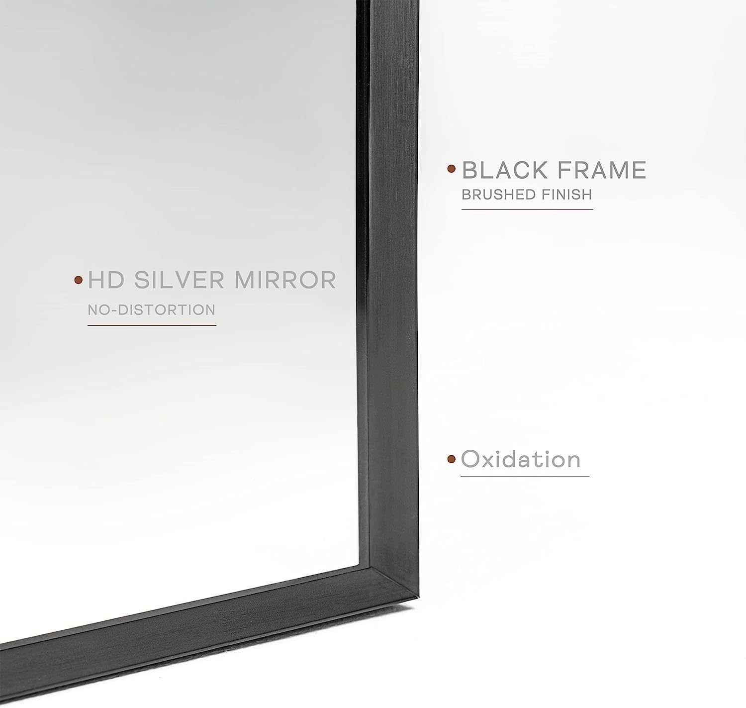 Wall Mirror Arched Aluminum Frame Black 24x36 In Shatterproof Film