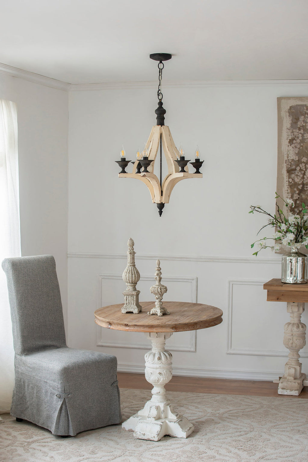 Chandelier 6-Light Wood Hanging Adjustable Chain Kitchen Dining