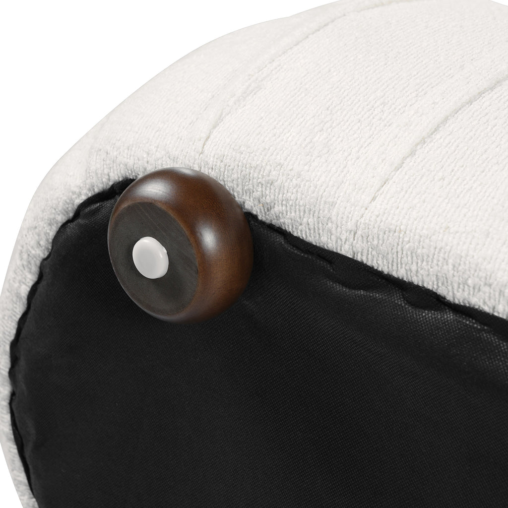 Upholstered Oval Ottoman White Boucle Fabric Rubberwood Legs