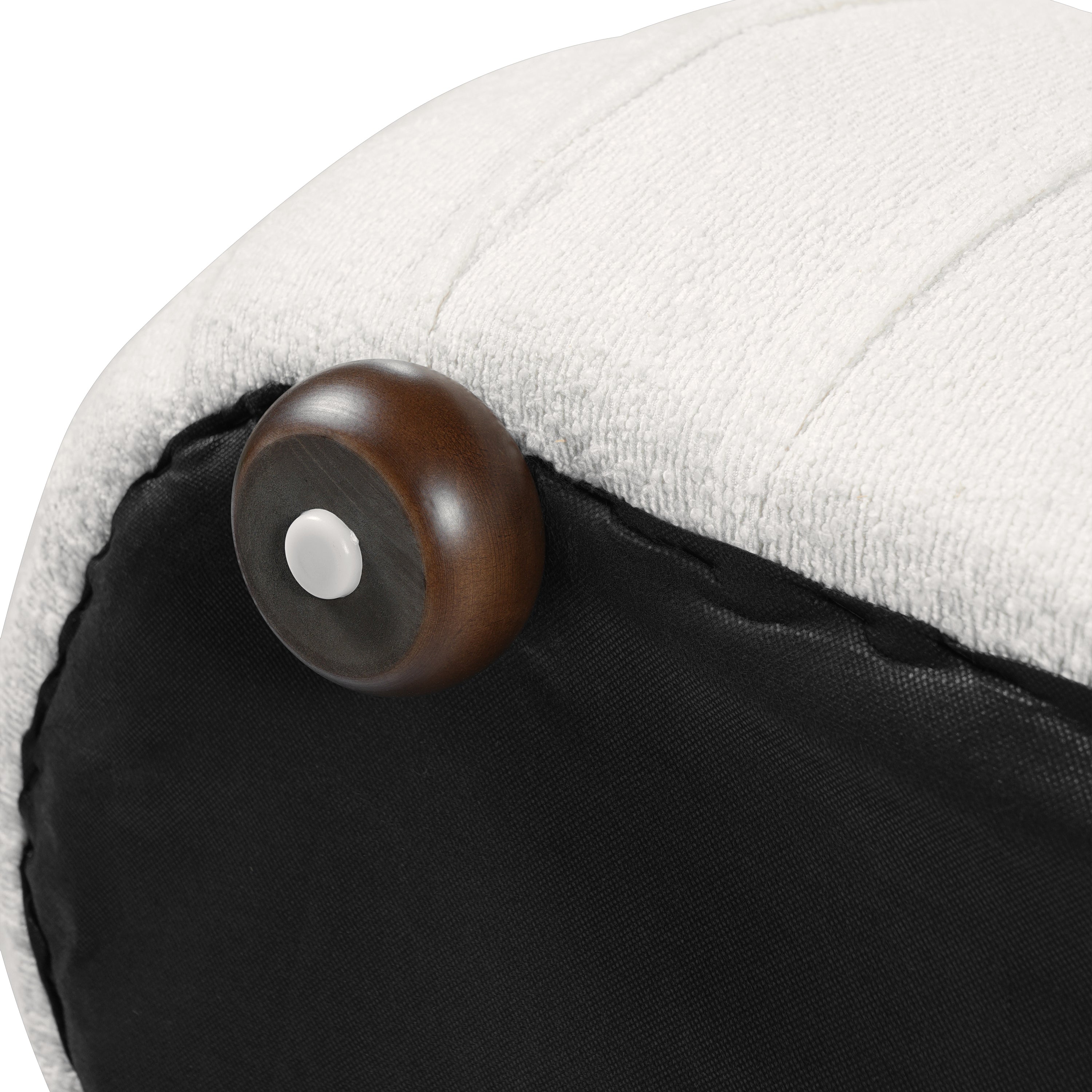 Upholstered Oval Ottoman White Boucle Fabric Rubberwood Legs