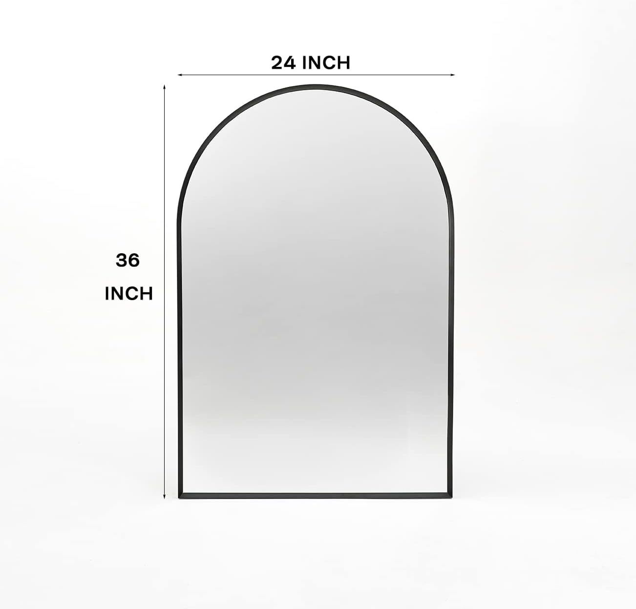 Wall Mirror Arched Aluminum Frame Black 24x36 In Shatterproof Film
