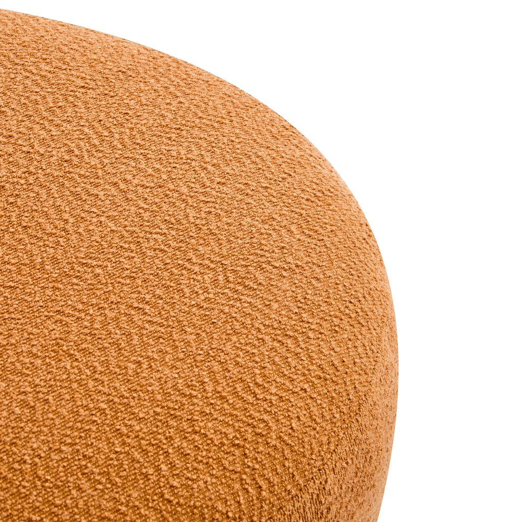 Modish Round Ottoman Boucle Top Splayed Rubberwood Legs, Pumpkin Orange