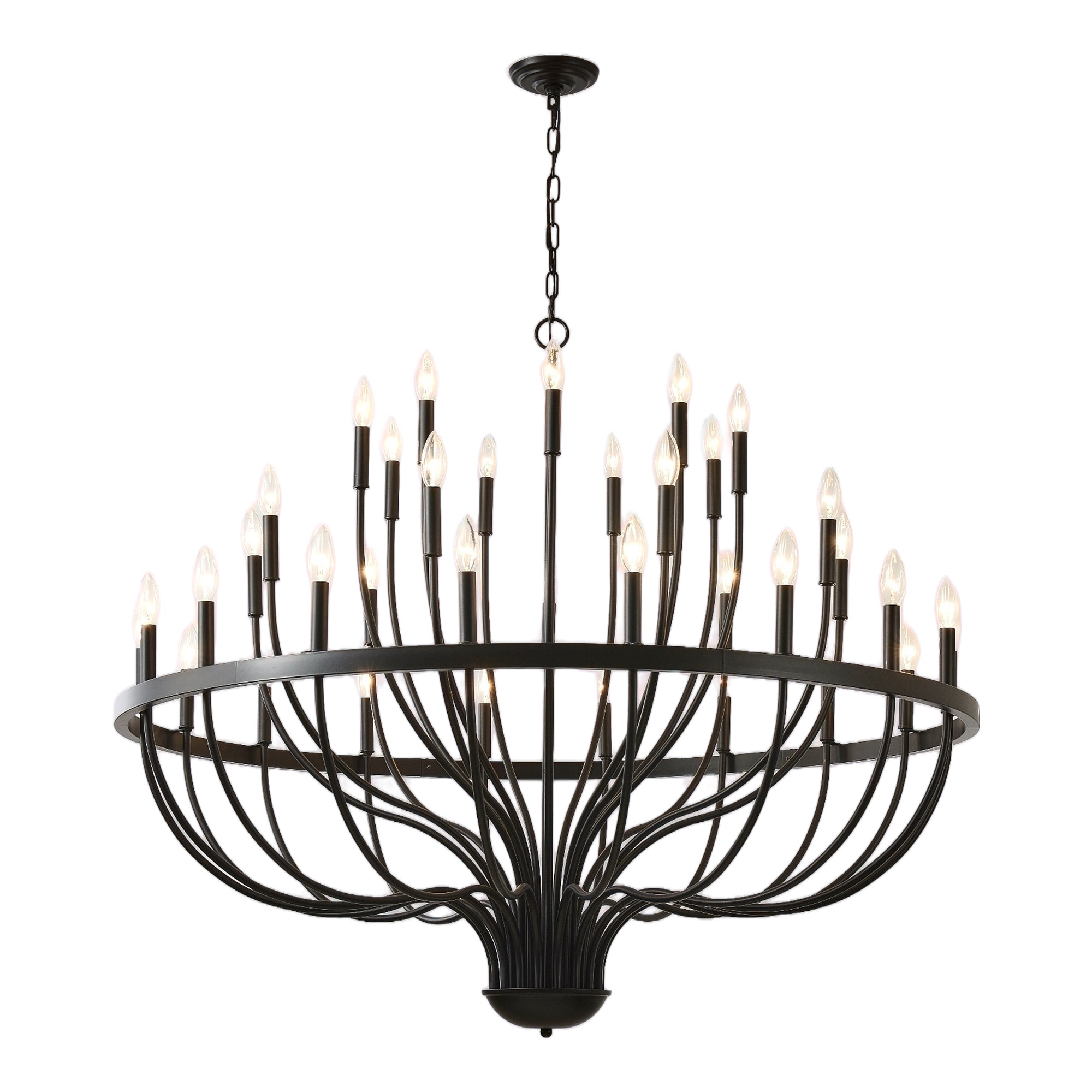 Chandelier 36-Light Black Industrial Iron Candle Farmhouse Pendant