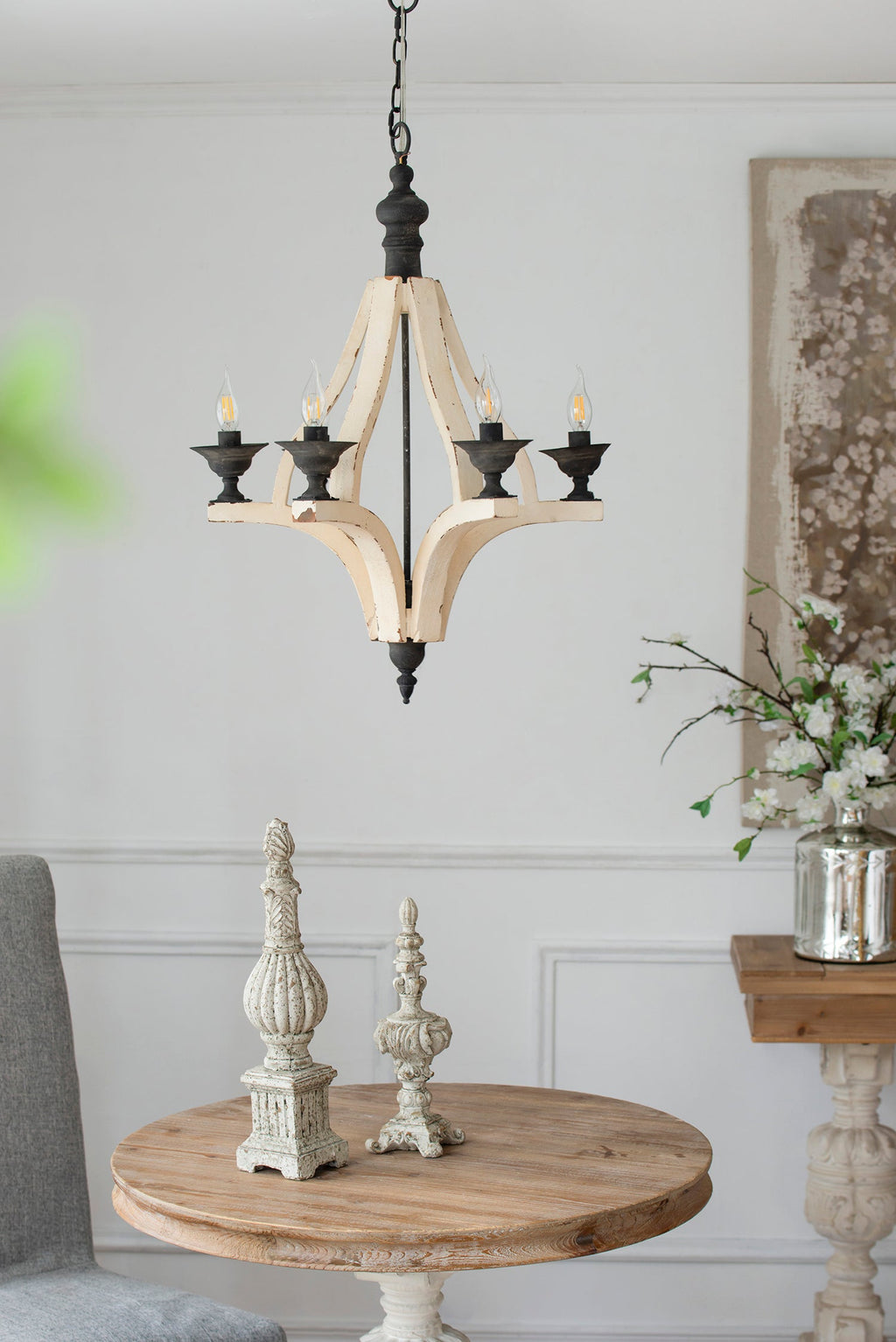 Chandelier 6-Light Wood Hanging Adjustable Chain Kitchen Dining