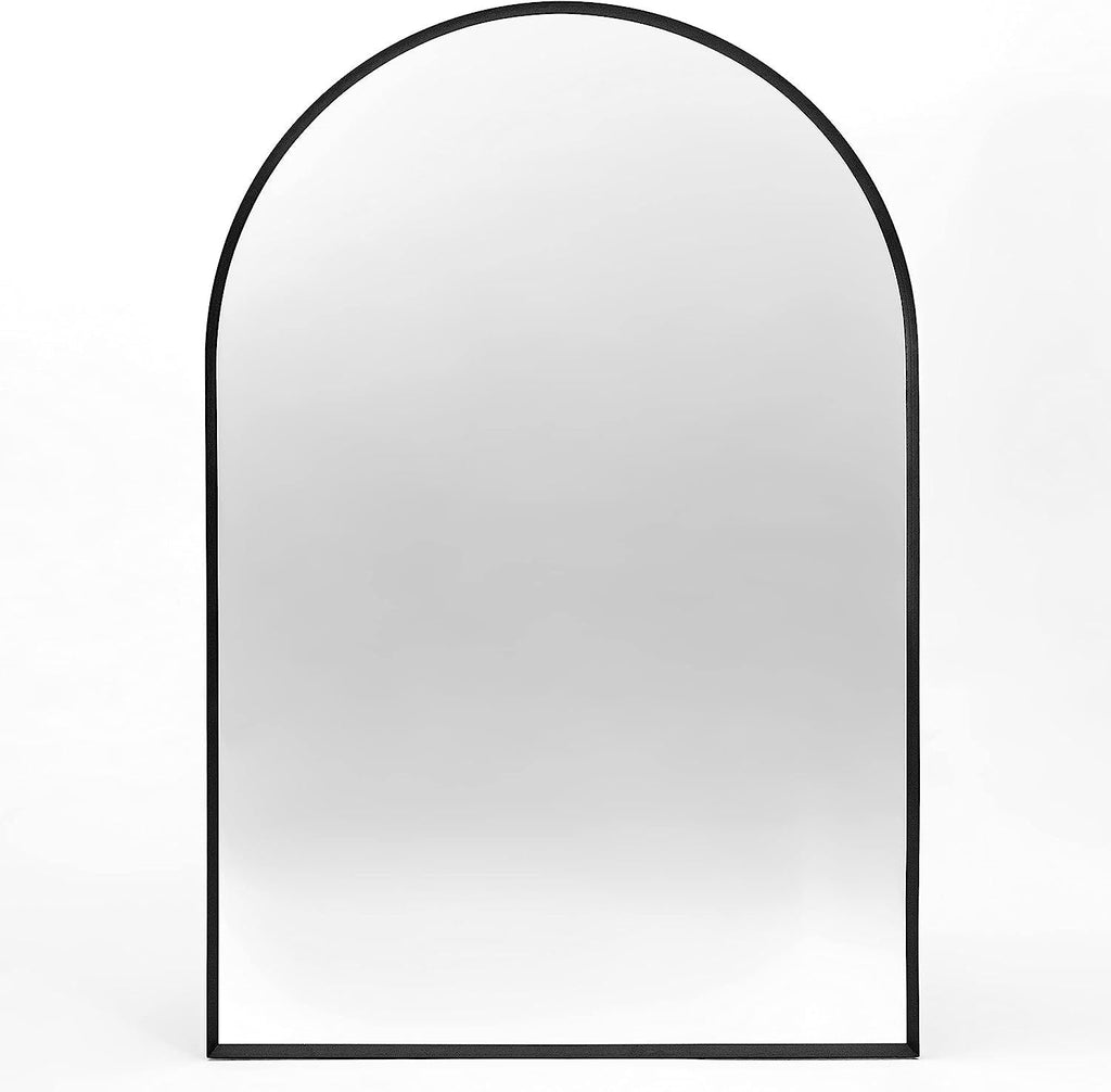 Wall Mirror Arched Aluminum Frame Black 24x36 In Shatterproof Film