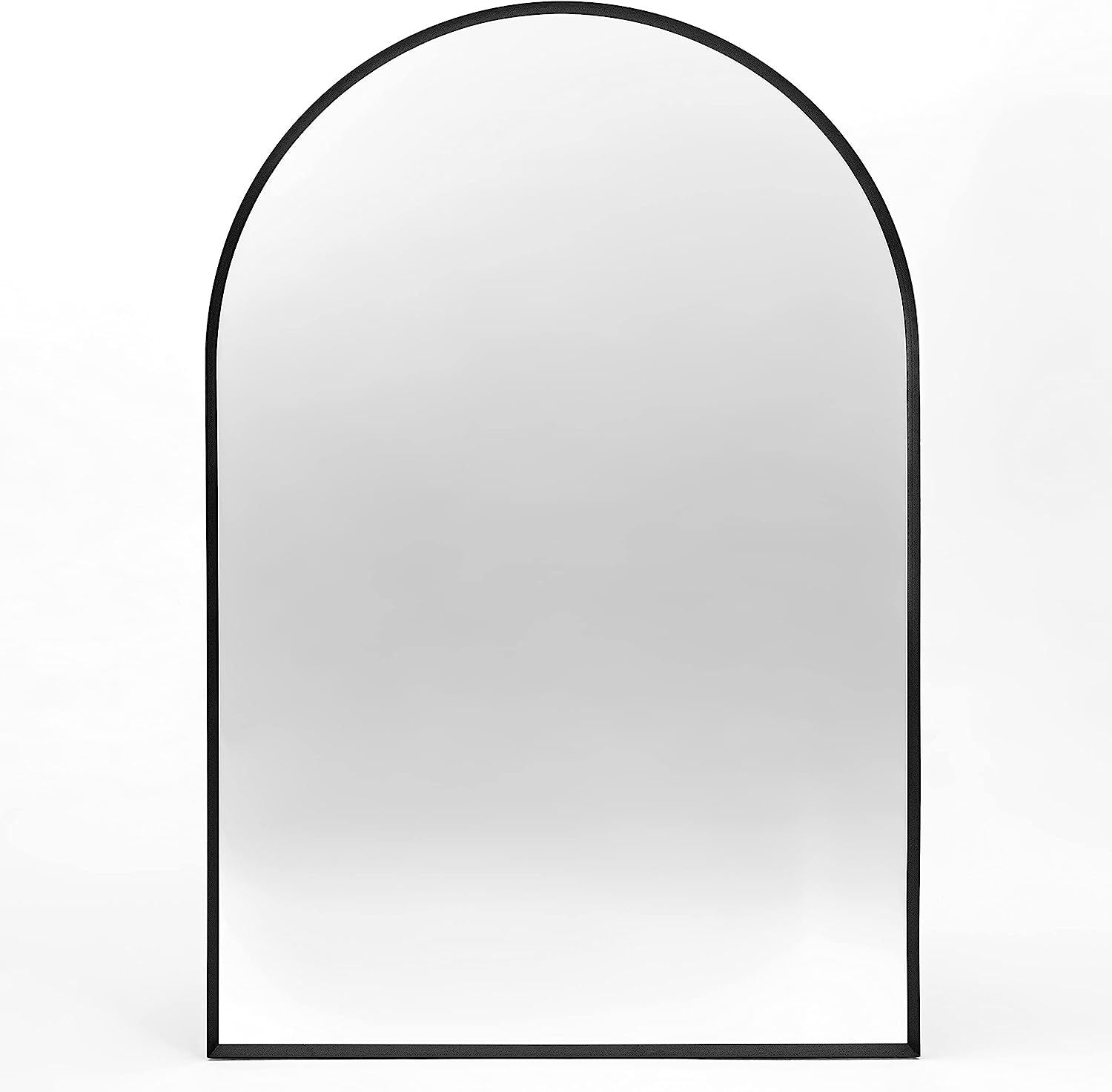 Wall Mirror Arched Aluminum Frame Black 24x36 In Shatterproof Film