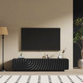 TV Stand Modern Spiral Wave Black MDF Floating Base Fits 85 In TV 70.9 In