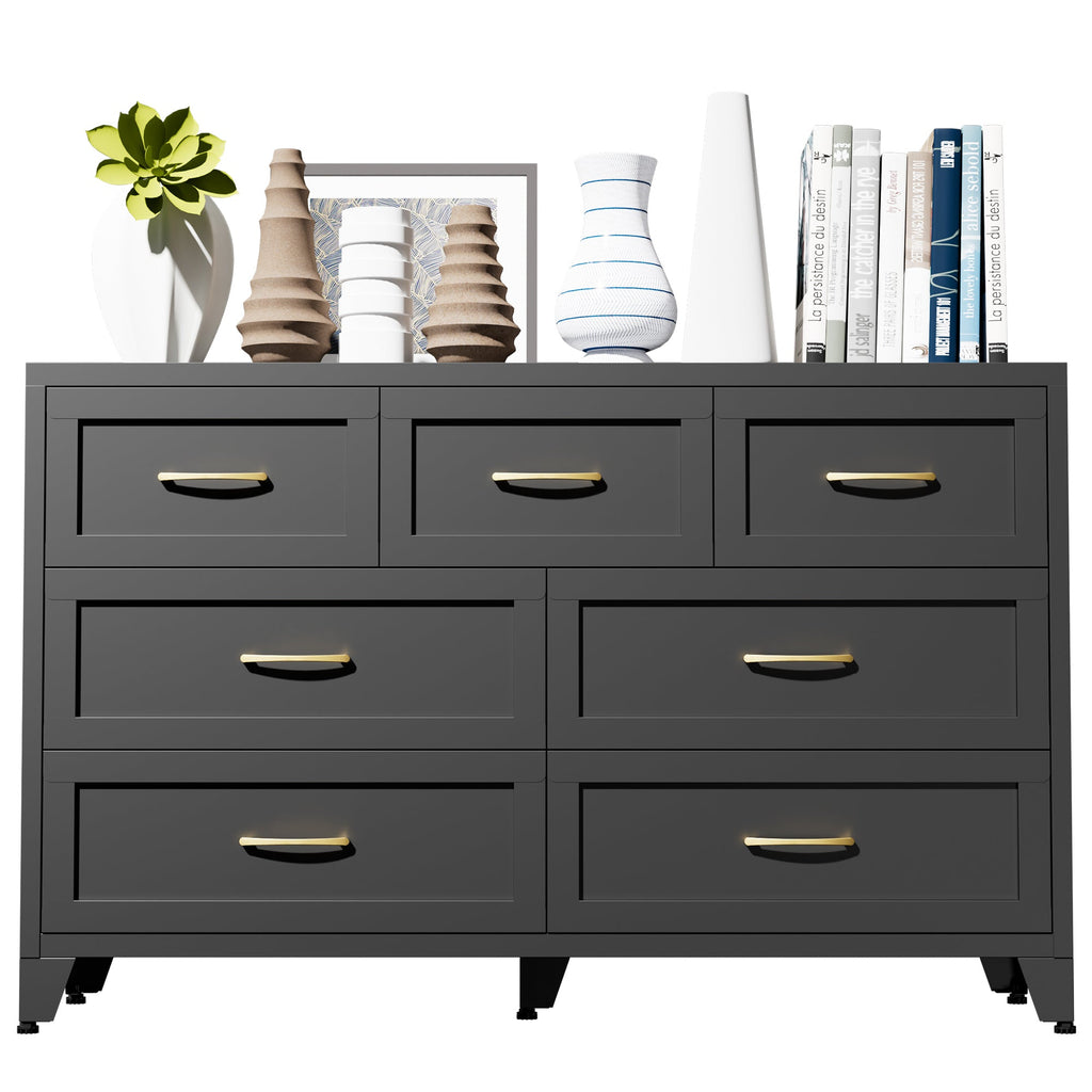 Dresser Low-Profile 7-Drawer Black Steel Smooth Glide 47.3x15.8x30.8 In