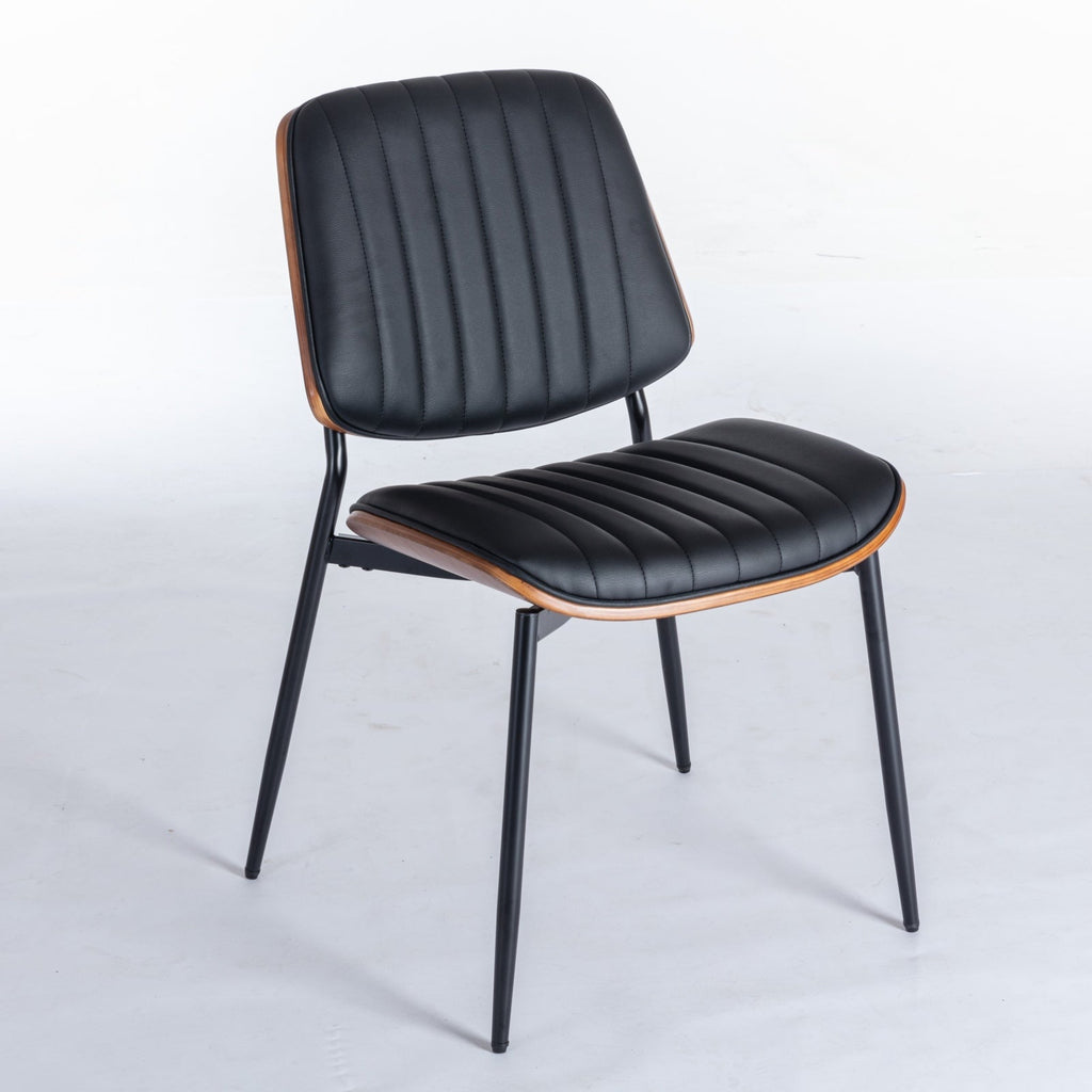 Dining Chairs Set of 2 Mid Century Modern Retro Faux Leather Chair with Walnut