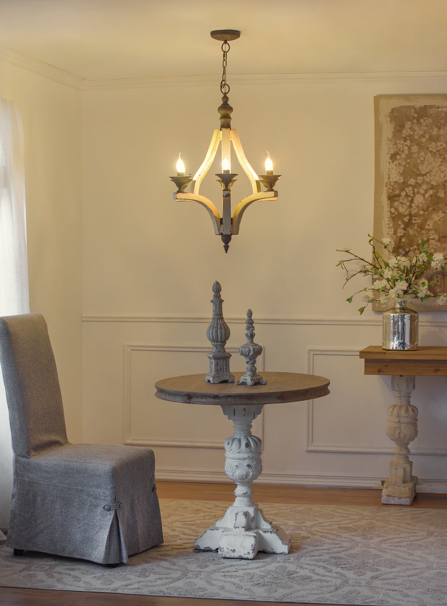 Chandelier 6-Light Wood Hanging Adjustable Chain Kitchen Dining