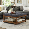 Large Square Upholstered Tufted Linen Ottoman Coffee Table, Charcoal