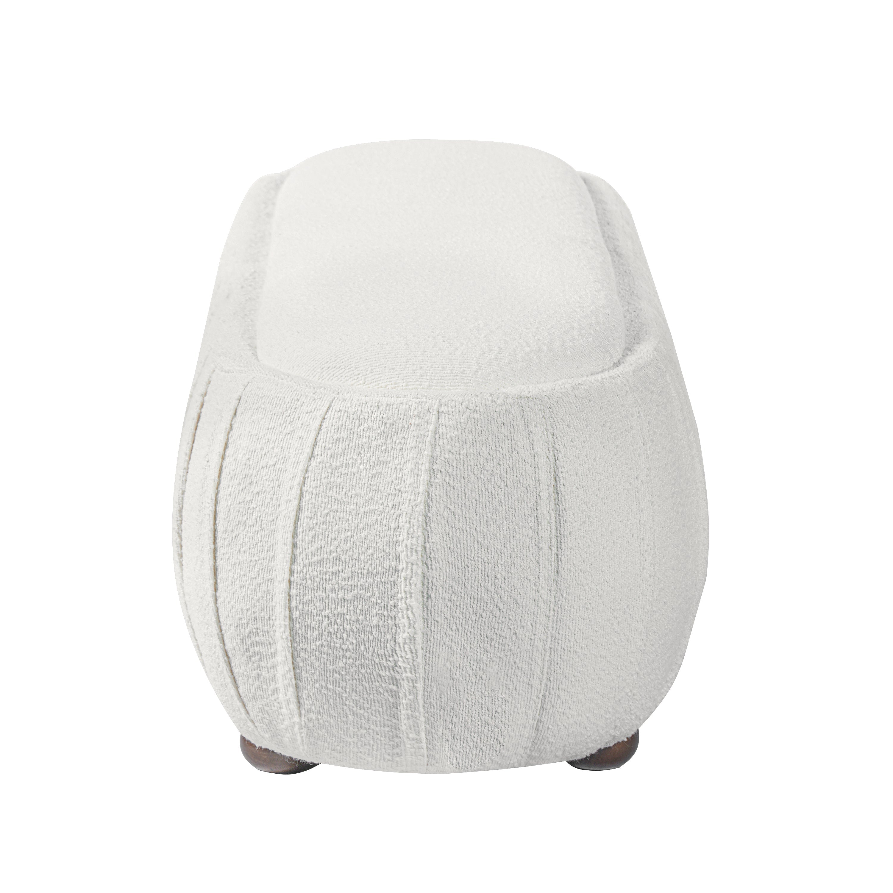 Upholstered Oval Ottoman White Boucle Fabric Rubberwood Legs