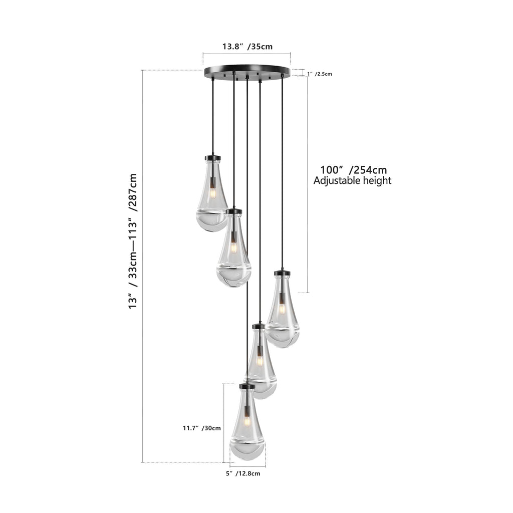Chandelier 5-Light Cluster Pendant Black High Ceiling Adjustable E12
