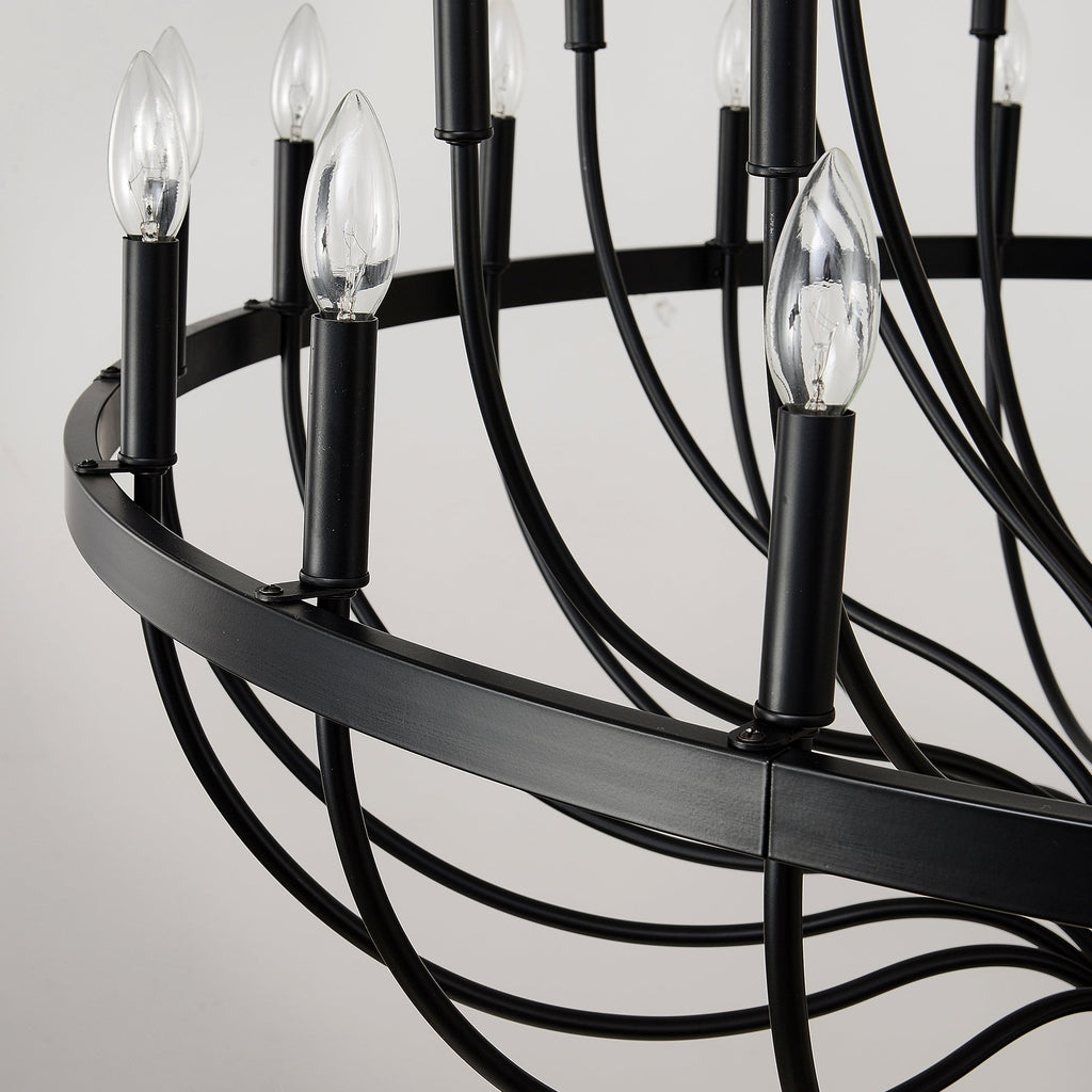 Chandelier 36-Light Black Industrial Iron Candle Farmhouse Pendant