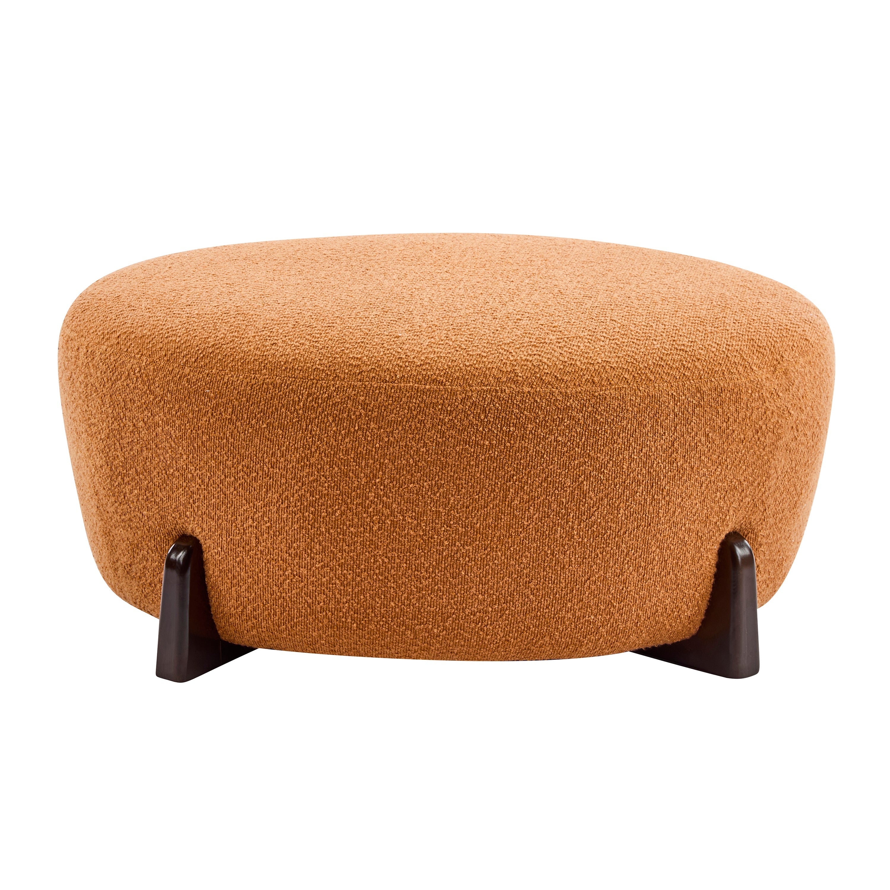 Modish Round Ottoman Boucle Top Splayed Rubberwood Legs, Pumpkin Orange