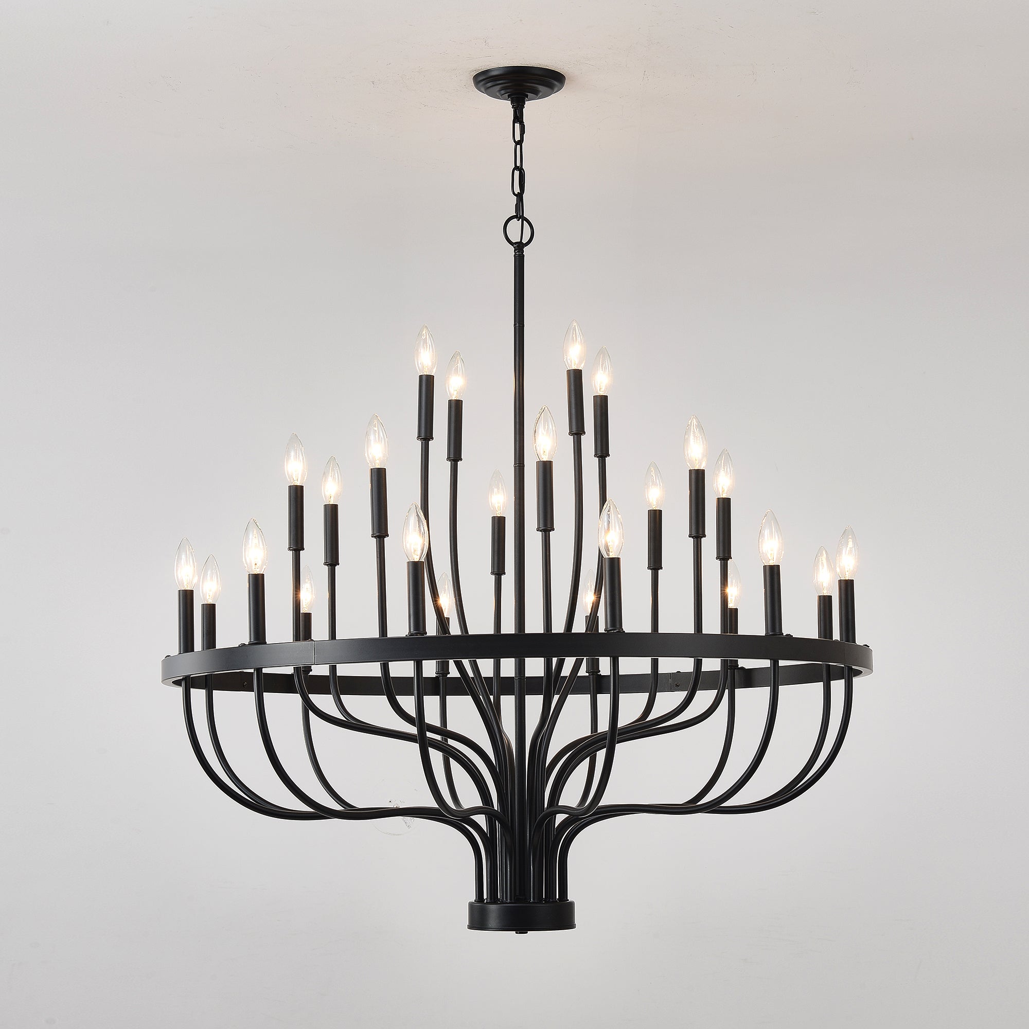 Chandelier 36-Light Black Industrial Iron Candle Farmhouse Pendant