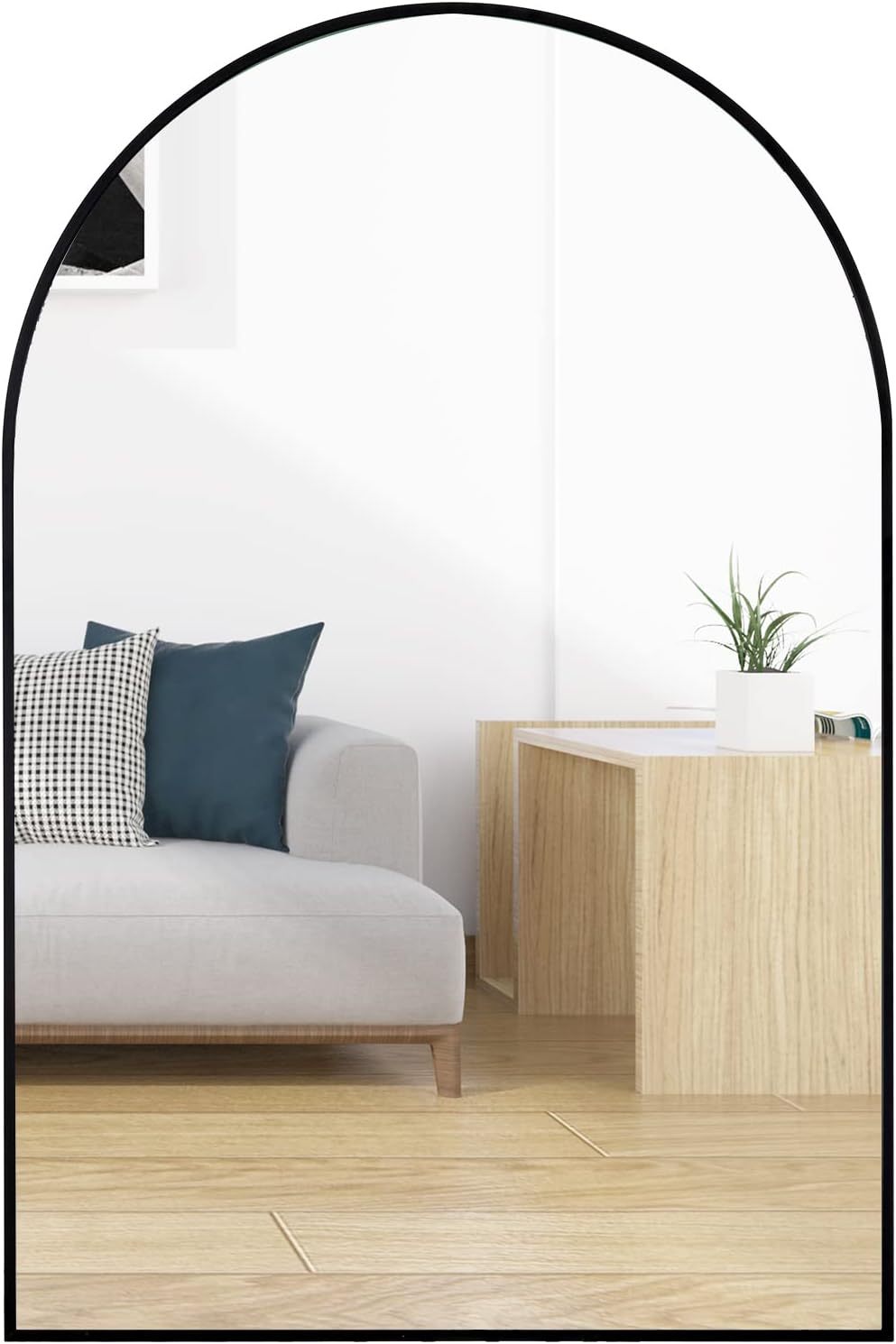 Wall Mirror Arched Aluminum Frame Black 24x36 In Shatterproof Film