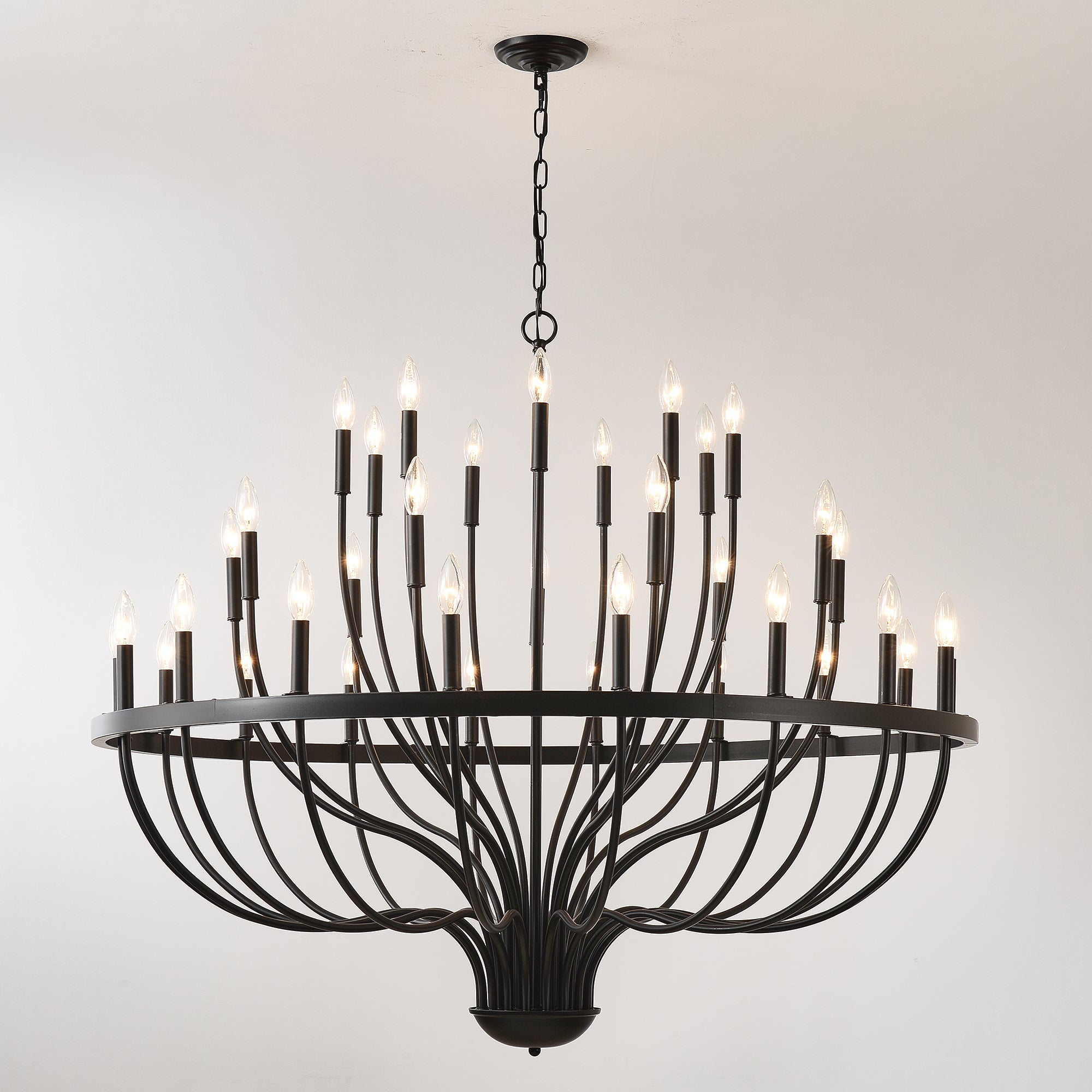 Chandelier 36-Light Black Industrial Iron Candle Farmhouse Pendant