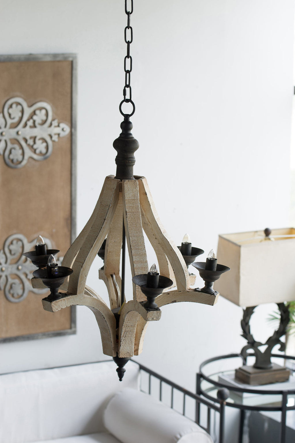 Chandelier 6-Light Wood Hanging Adjustable Chain Kitchen Dining