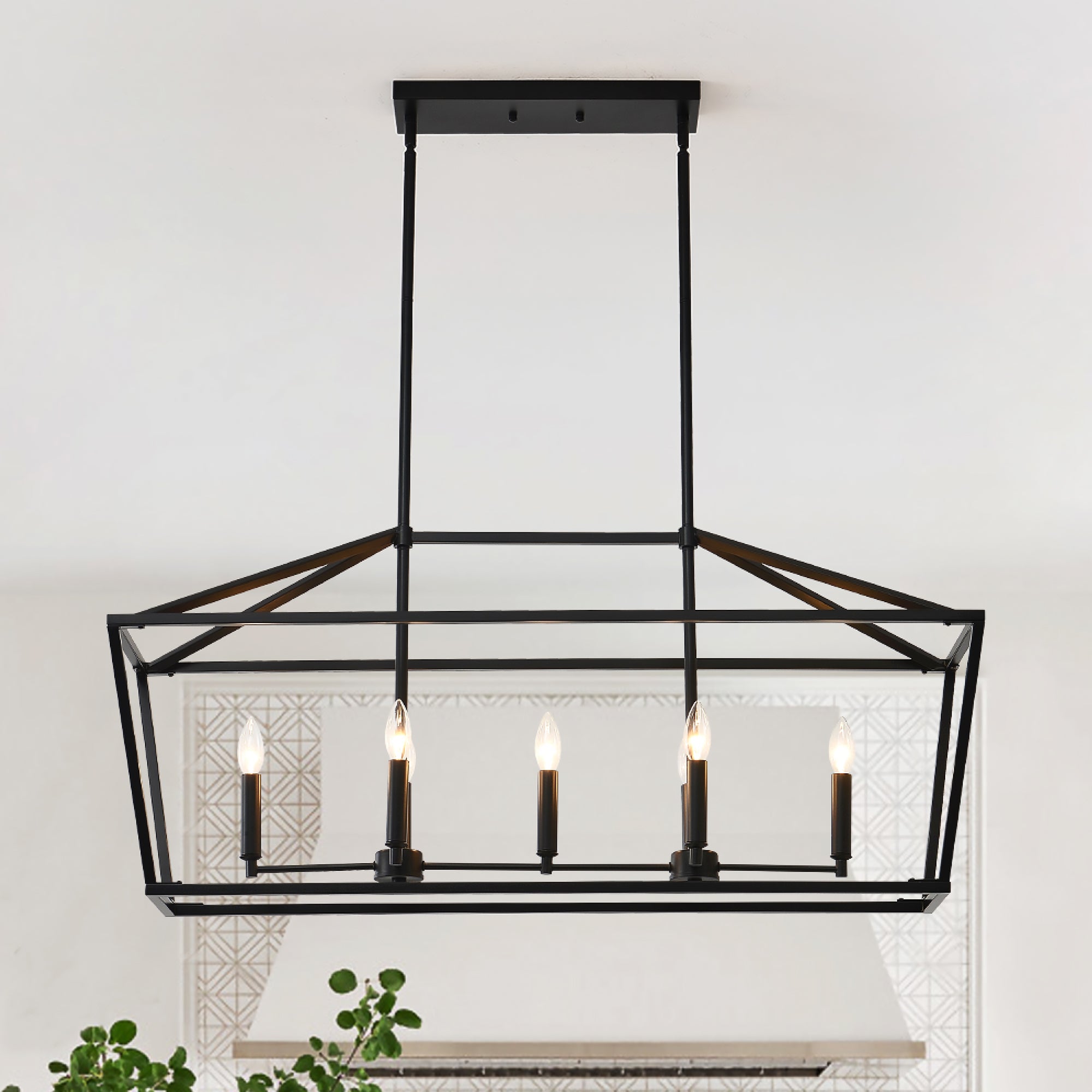 Chandelier Industrial Linear 5-Light Matte Black Metal Pendant 39 In