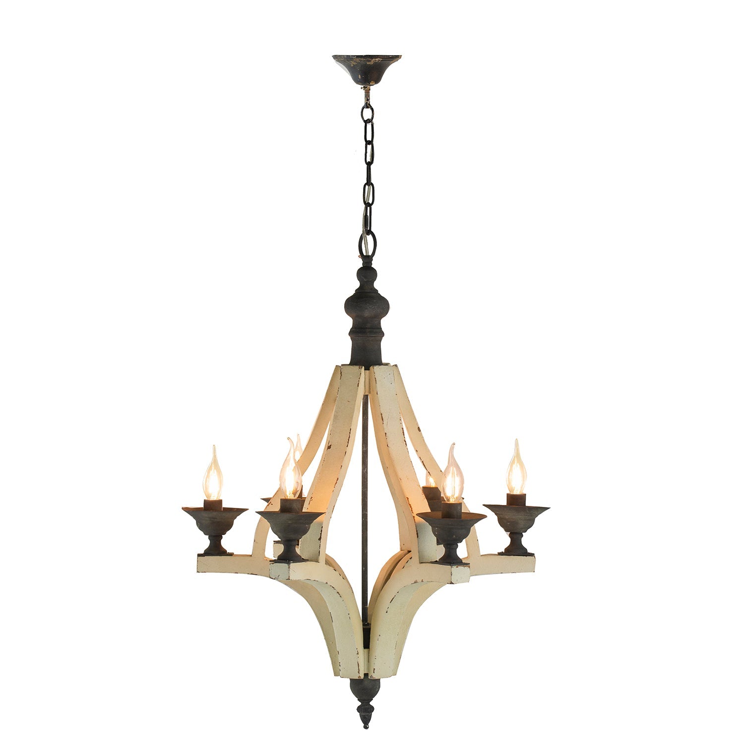 Chandelier 6-Light Wood Hanging Adjustable Chain Kitchen Dining