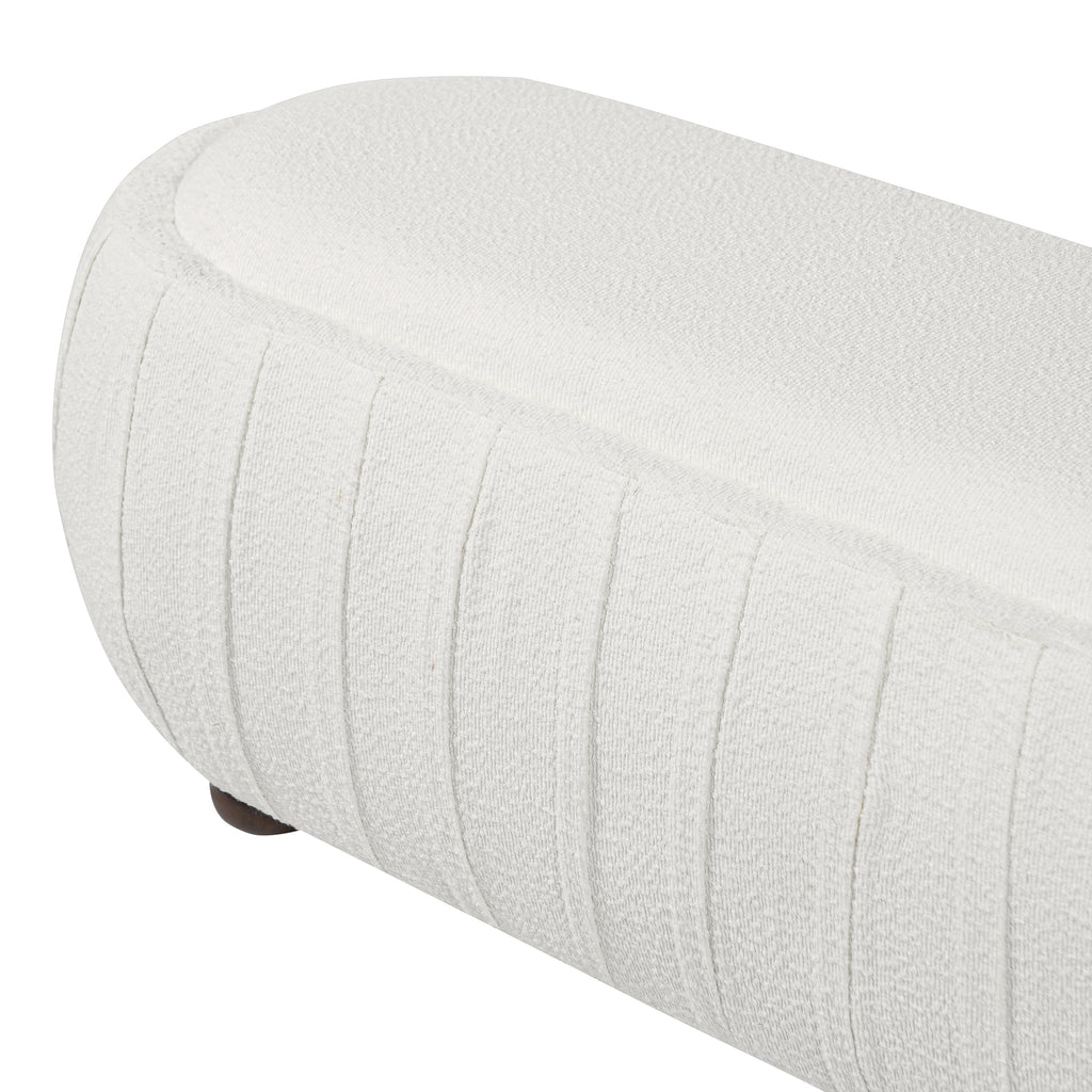 Upholstered Oval Ottoman White Boucle Fabric Rubberwood Legs