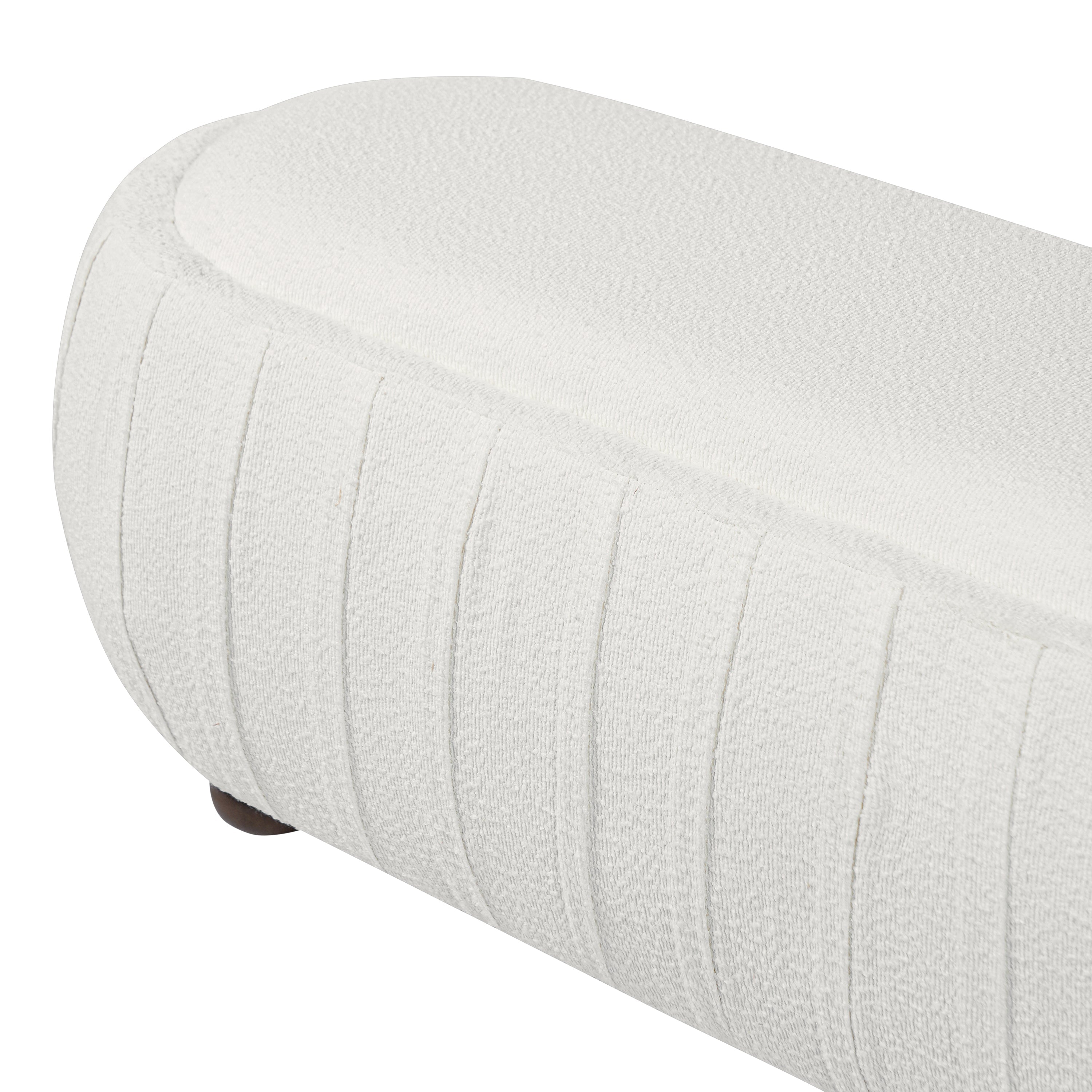 Upholstered Oval Ottoman White Boucle Fabric Rubberwood Legs