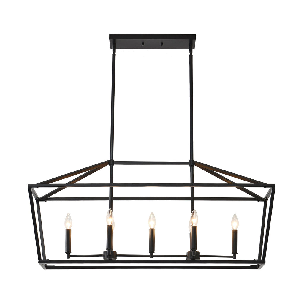 Chandelier Industrial Linear 5-Light Matte Black Metal Pendant 39 In