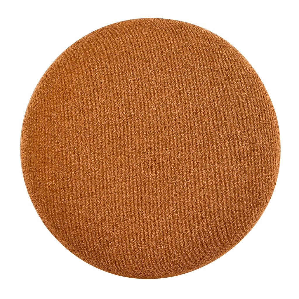 Modish Round Ottoman Boucle Top Splayed Rubberwood Legs, Pumpkin Orange