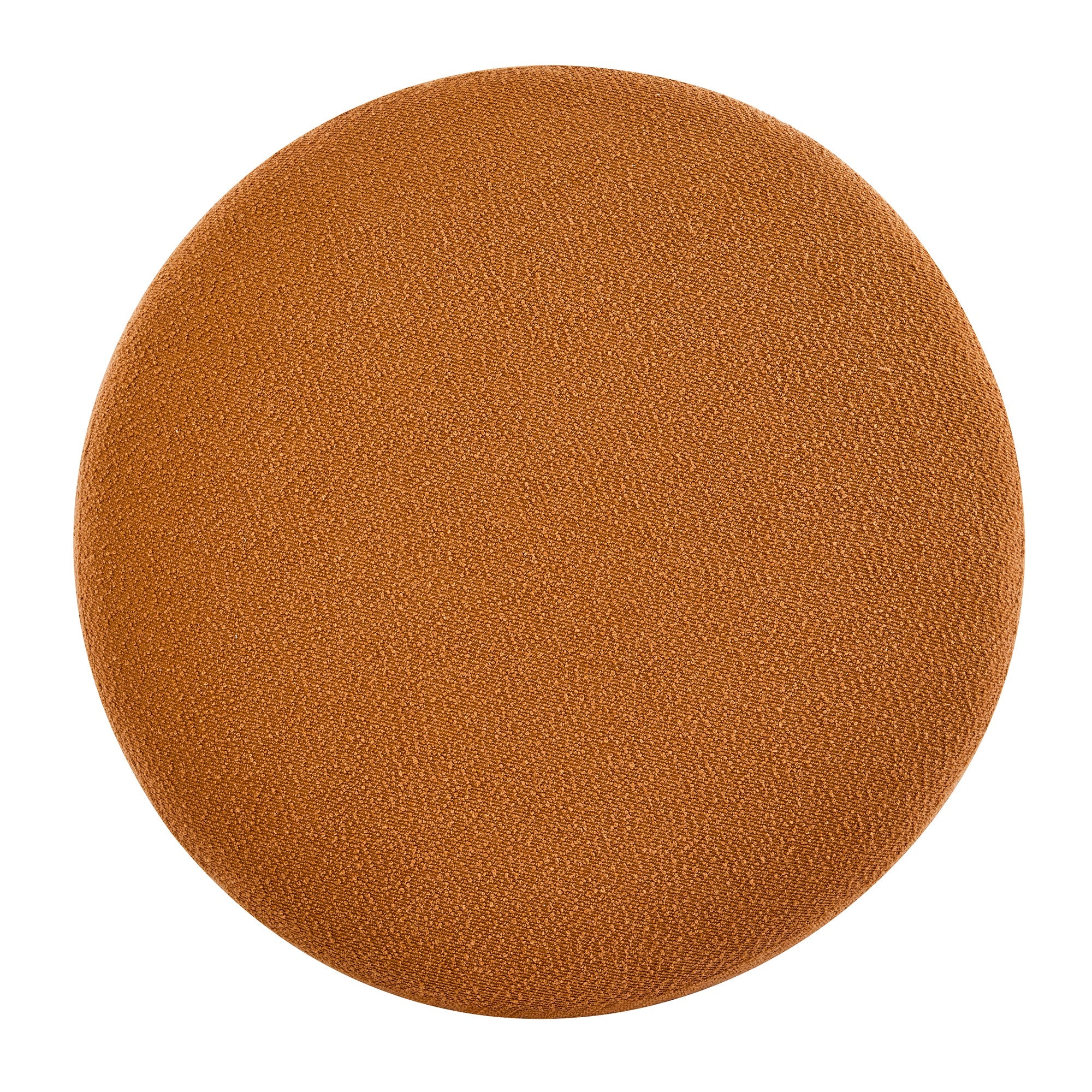 Modish Round Ottoman Boucle Top Splayed Rubberwood Legs, Pumpkin Orange