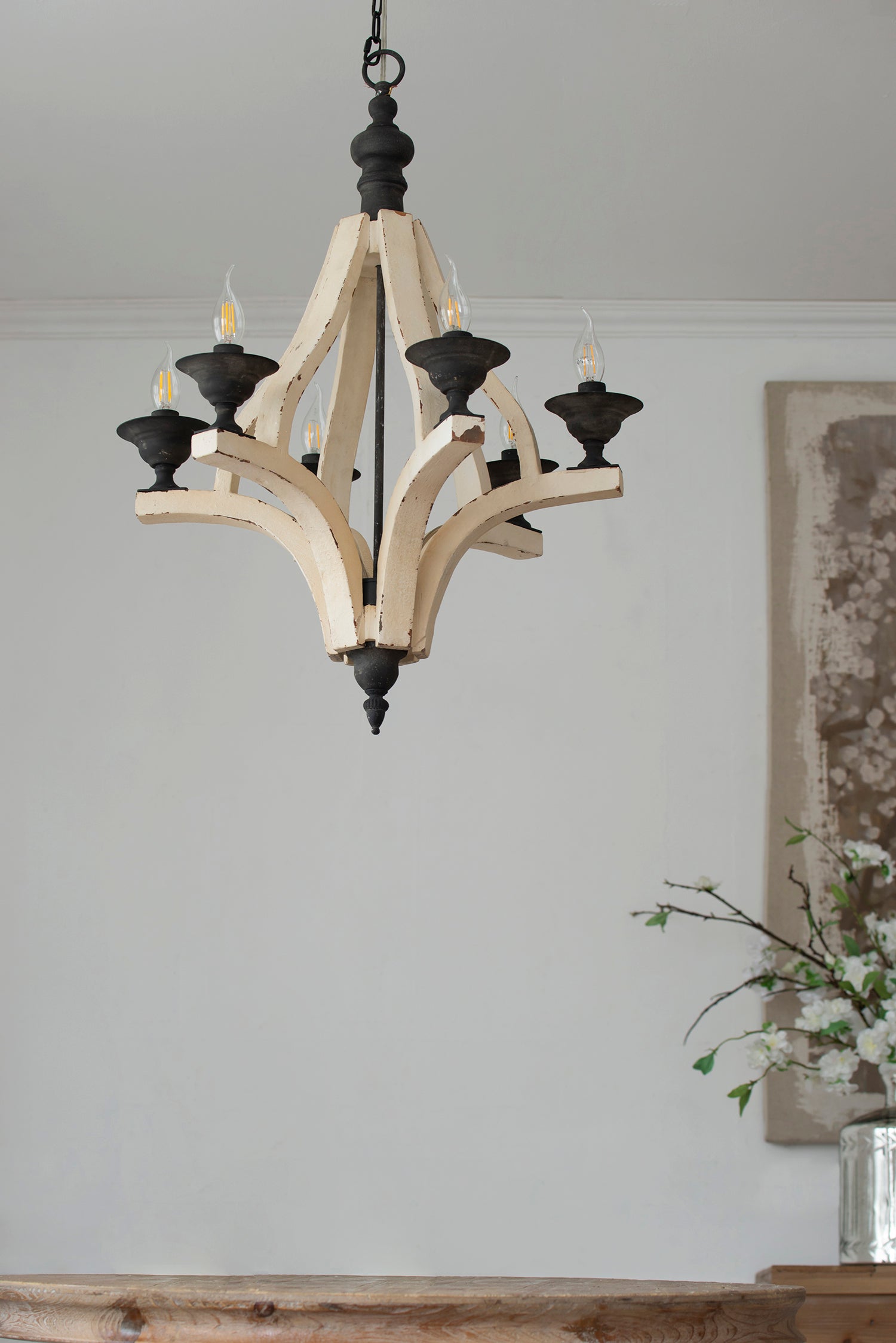 Chandelier 6-Light Wood Hanging Adjustable Chain Kitchen Dining