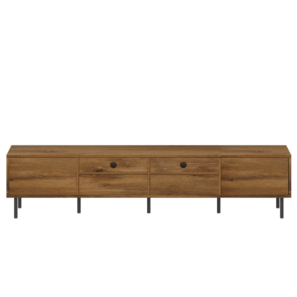 TV Stand Mid-Century Natural Particle Board 2-Drawer Open Storage Fits 85 In TV