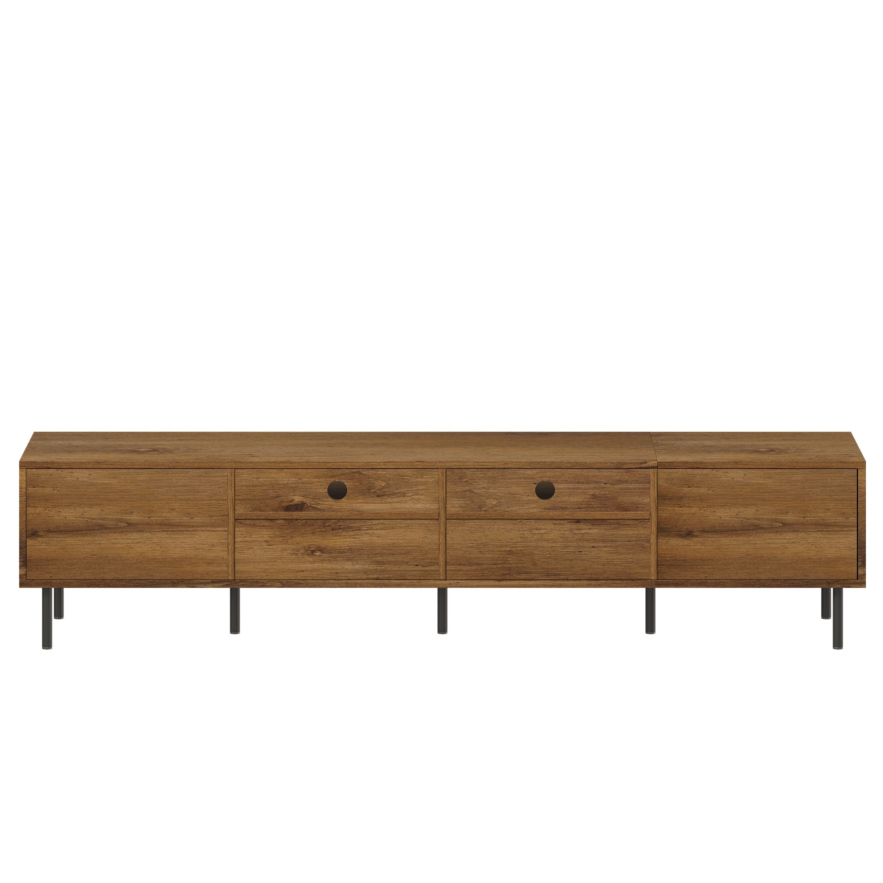 TV Stand Mid-Century Natural Particle Board 2-Drawer Open Storage Fits 85 In TV