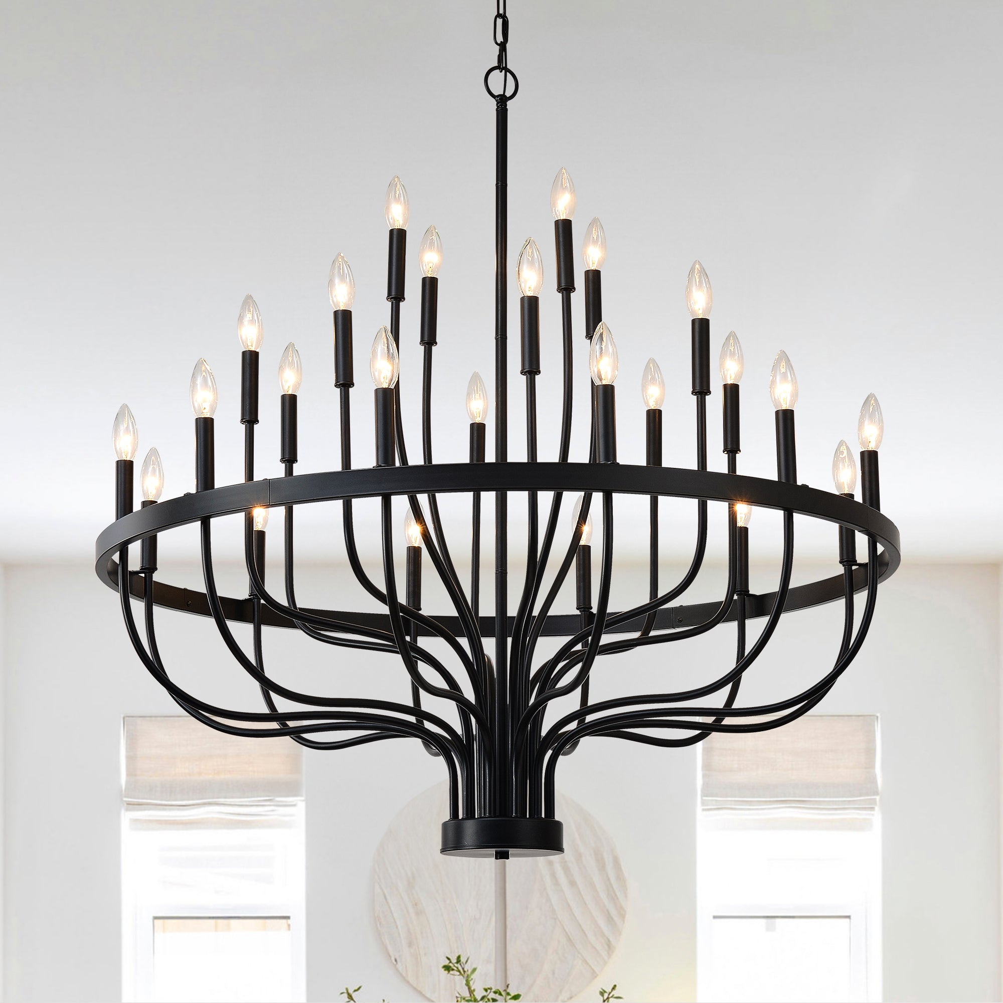 Chandelier 36-Light Black Industrial Iron Candle Farmhouse Pendant