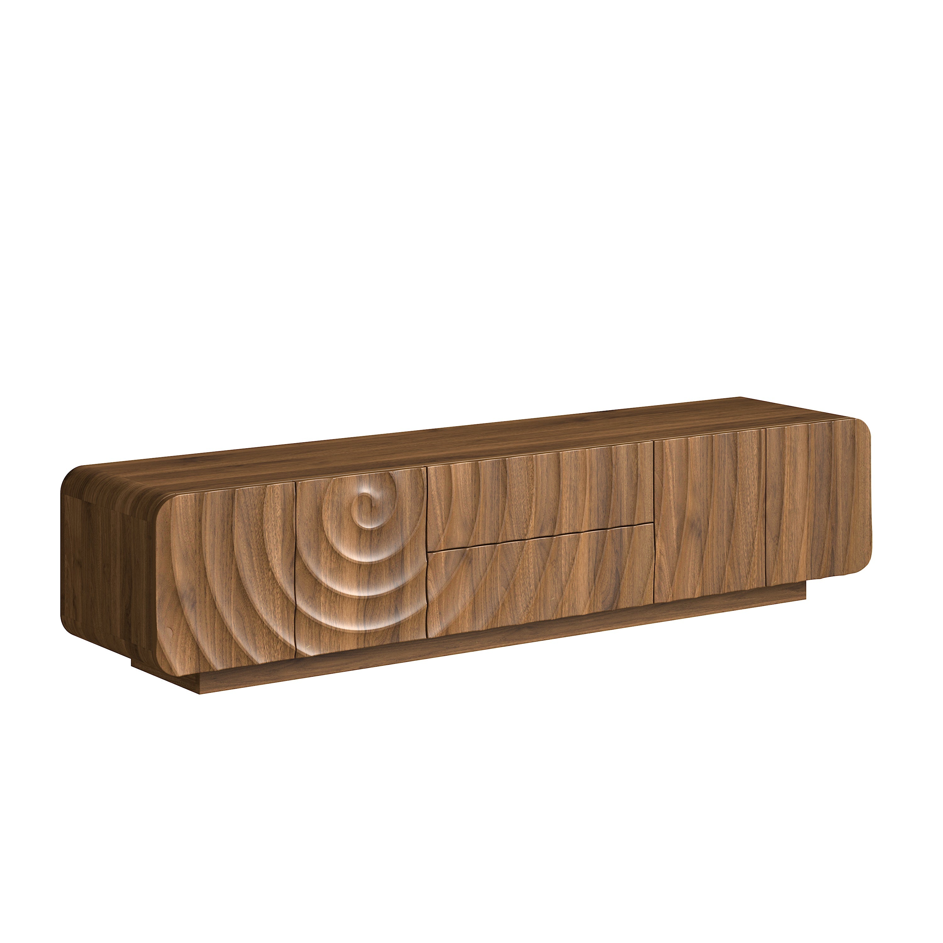 Mid-Century Walnut TV Stand Floating Base for 85" TVs