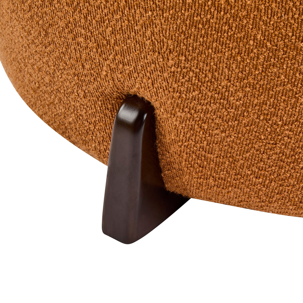 Modish Round Ottoman Boucle Top Splayed Rubberwood Legs, Pumpkin Orange