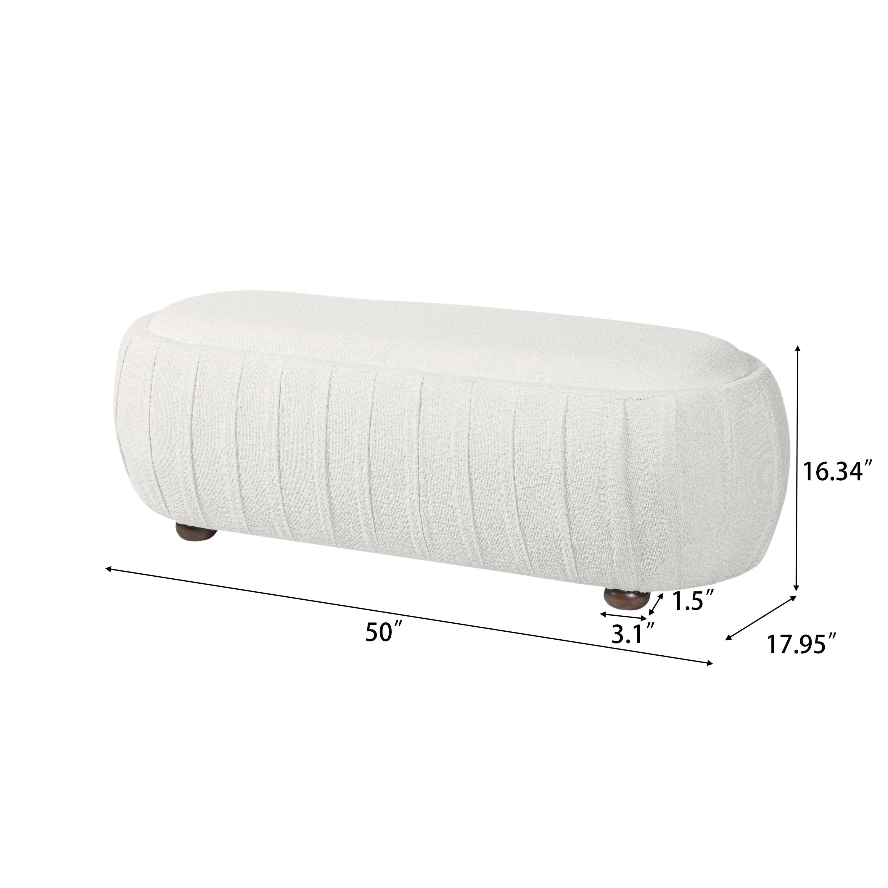 Upholstered Oval Ottoman White Boucle Fabric Rubberwood Legs