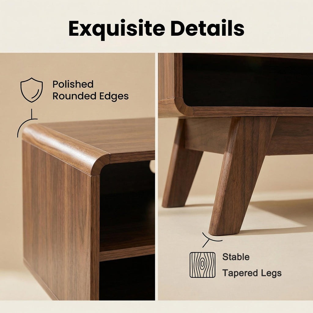 TV Stand Walnut MDF Slatted Sliding Door Fits 50 In TV Cable Management