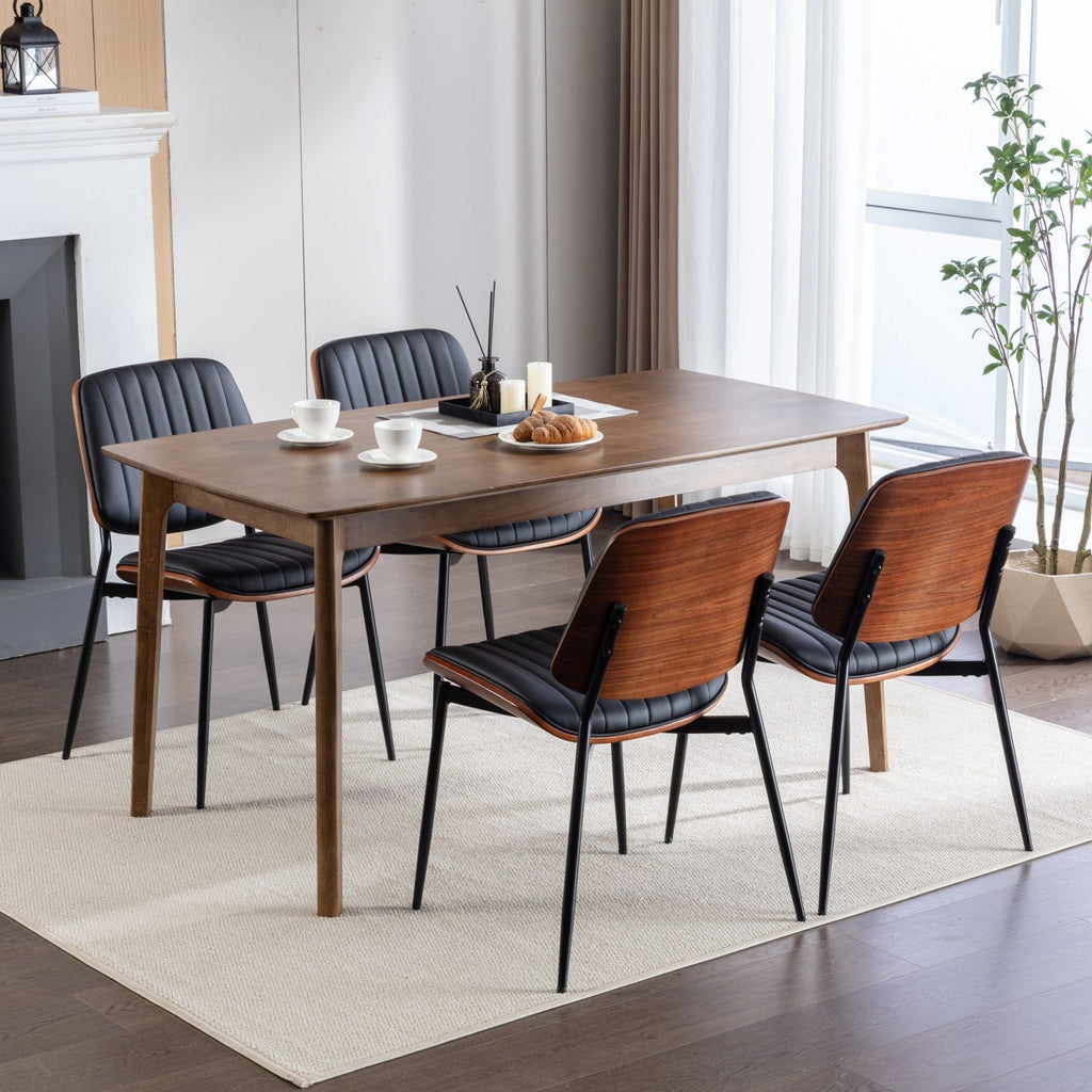 Dining Chairs Set of 2 Mid Century Modern Retro Faux Leather Chair with Walnut